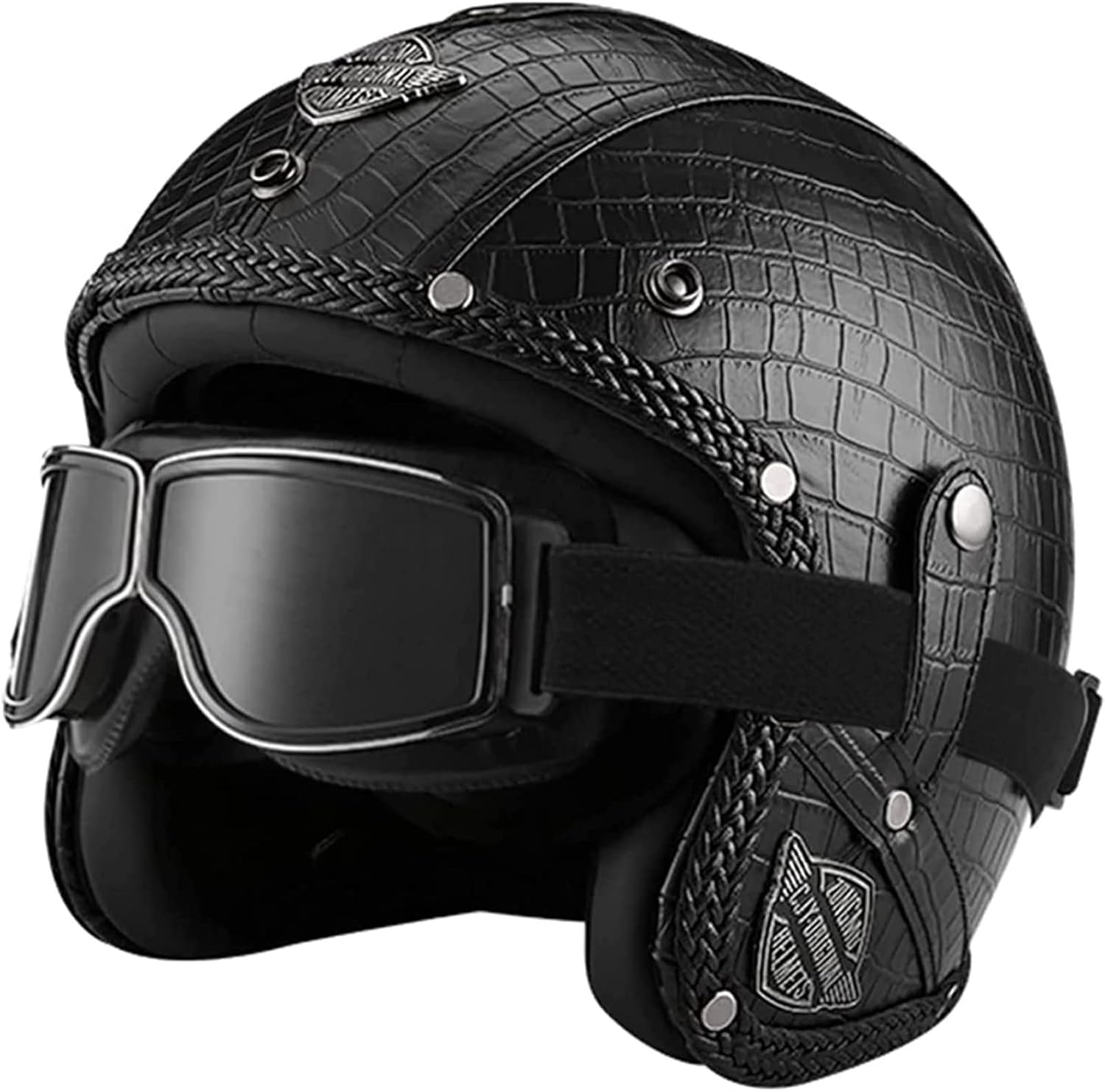 German Style Retro Half Helmet ECE Approved Motorcycle Half Face Helmet with Goggles Adult Men Women Open Face Helmet C,XL=59-60CM