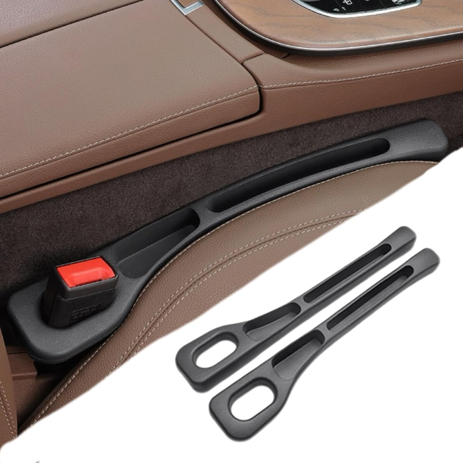 2PCS Car Seat Gap Organiser with Phone Holder - Elastic Leather Storage Box for Mobile Phone, Keys, Cards - Fits between Seat & Console to Prevent Items Falling image number 2
