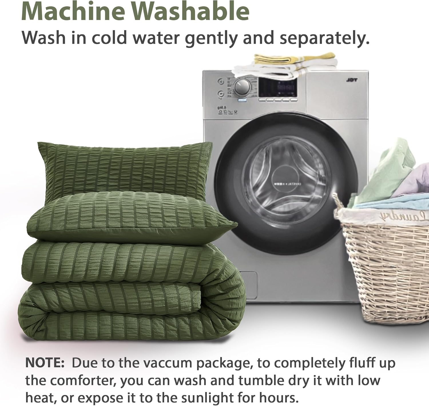 Avelom Dark Olive Green Seersucker Queen Comforter Bed Set (90X90 Inches), 3 Pieces-100% Soft Washed Microfiber Lightweight Comforter with 2 Pillowcases, All Season down Alternative image number 2