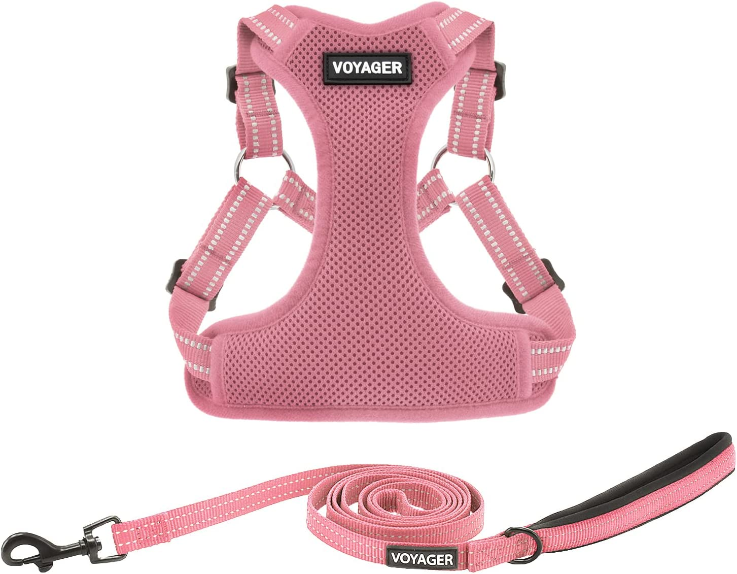 Best Pet Supplies Voyager Adjustable Dog Harness Leash Set with Reflective Stripes for Walking Heavy-Duty Full Body No Pull Vest with Leash D-Ring, Breathable All-Weather - Harness (Pink), XS image number 1