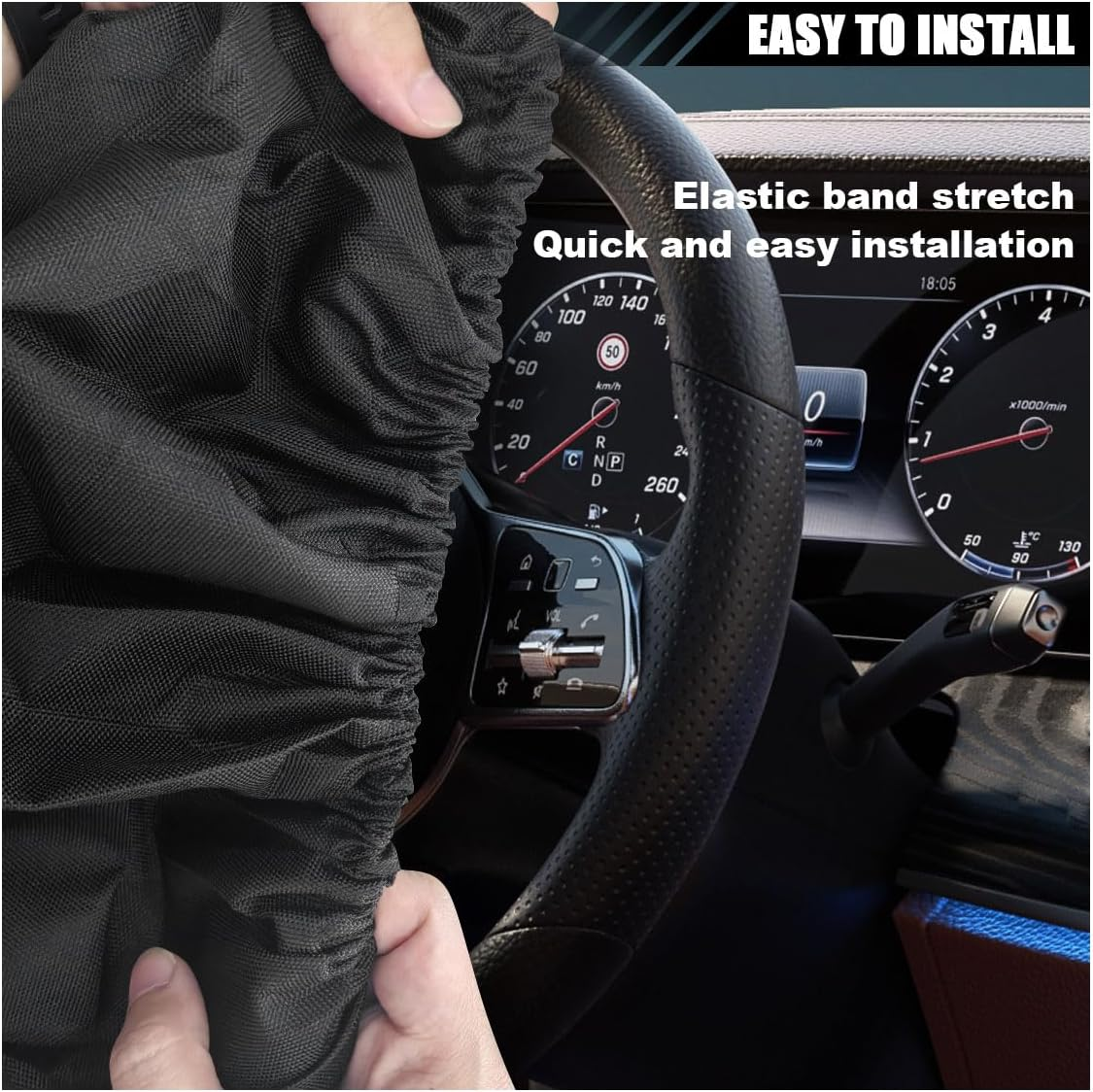 Car Steering Wheel Cover Sun Shade, Anti-Heat Steering Wheel Protector, Universal 18 Inch Auto Steering Wheel Sun Block Cover, Steering Wheel Shield Accessories for Most Car Truck SUV (Black) - Black image number 4