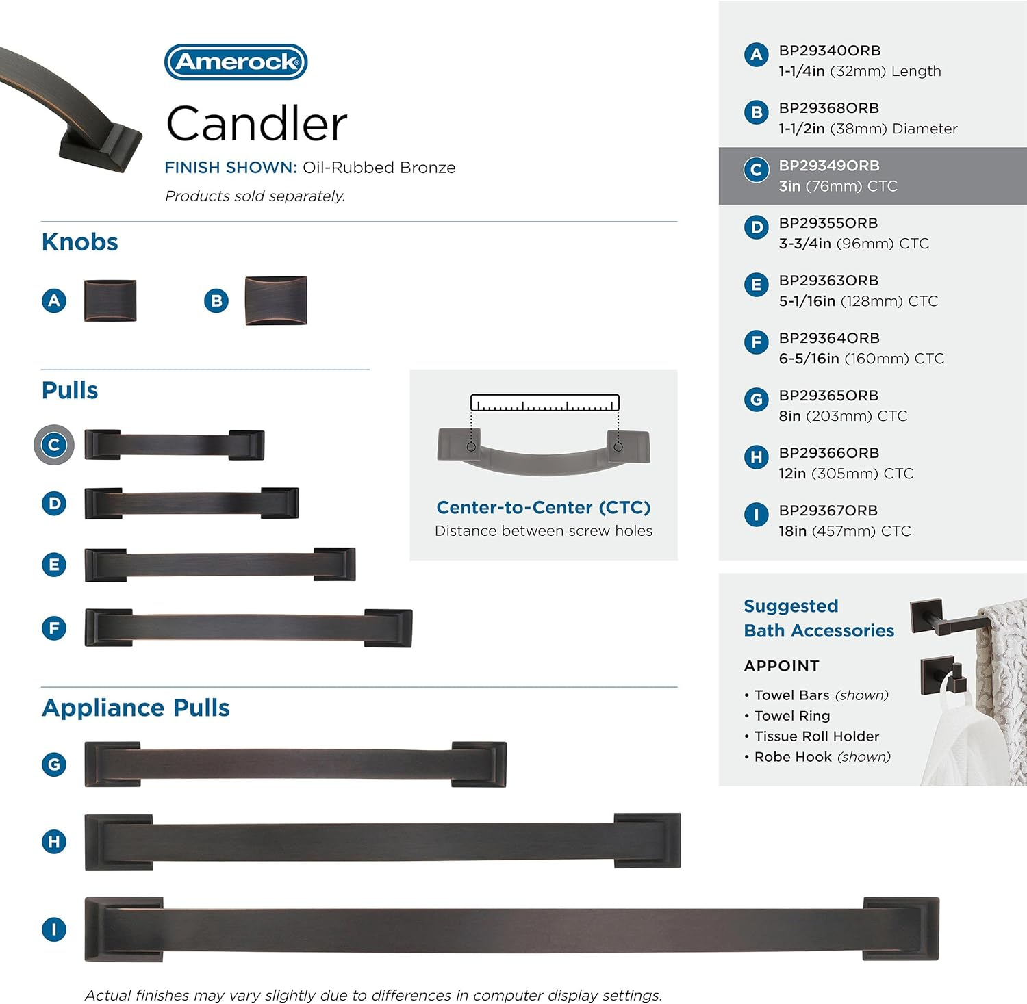 Amerock | Cabinet Pull | Oil Rubbed Bronze | 3 Inch (76 Mm) Center to Center | Candler | 1 Pack | Drawer Pull | Drawer Handle | Cabinet Hardware image number 3