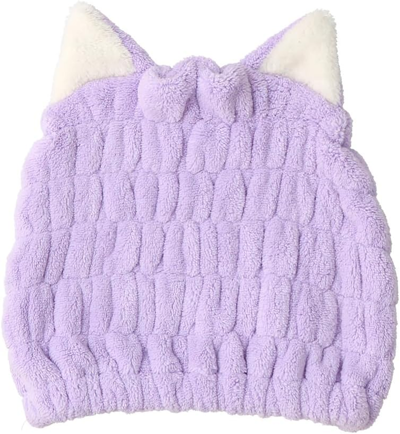 SANTOWA Towel Cap with Ears, Animal, Microfiber, Water Absorbent, Quick Drying, Includes Name Tag, Character Hair Cap, Hair Towel, for Boys, Girls, Kids, Baby, Lavender F image number 6