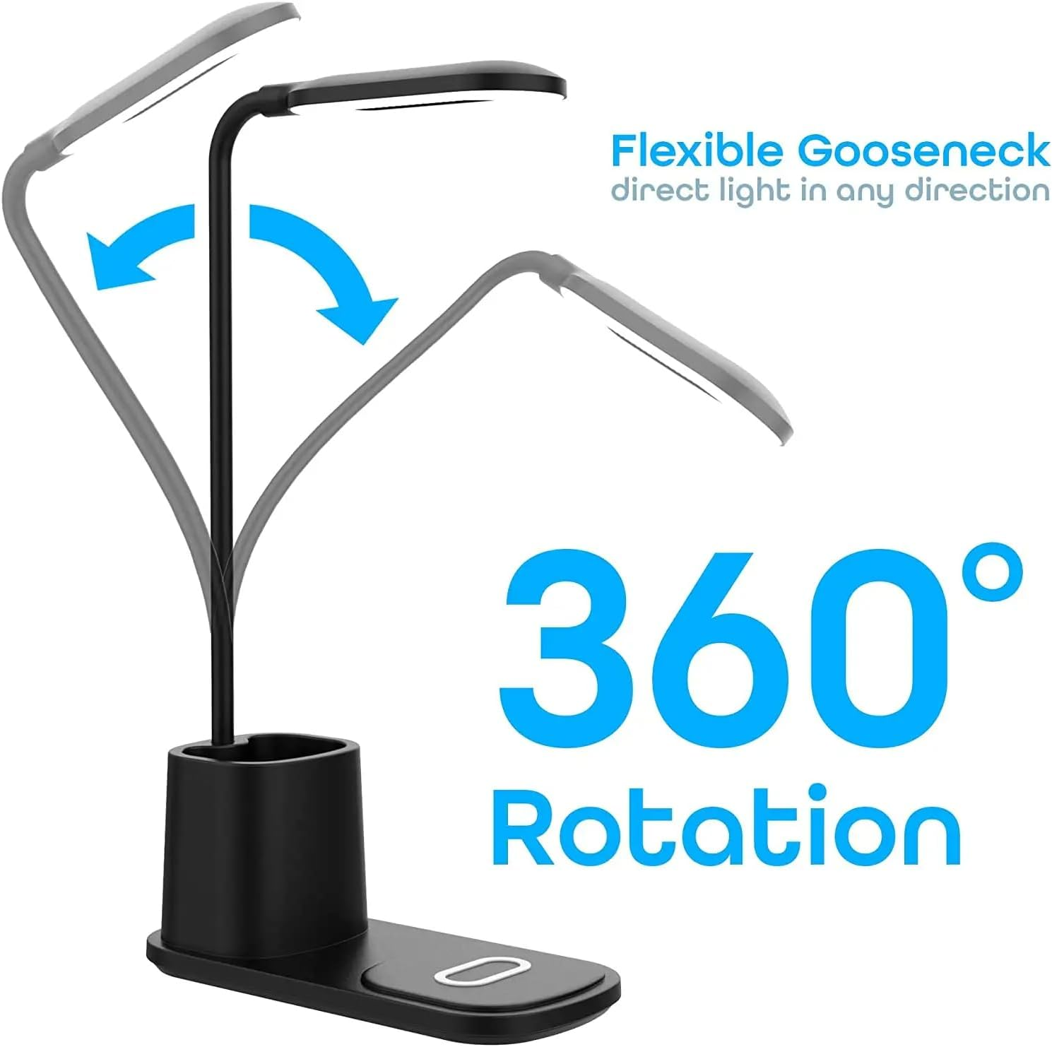 Zenly LED Desk Lamp - Bedside Table Lamp | Eye Caring LED Touch Lamp with 3 Color Modes | Dimmable USB Office Desk Light | Desk Lamp with Wireless Charger | Study Lamp with Adapter (White) image number 6