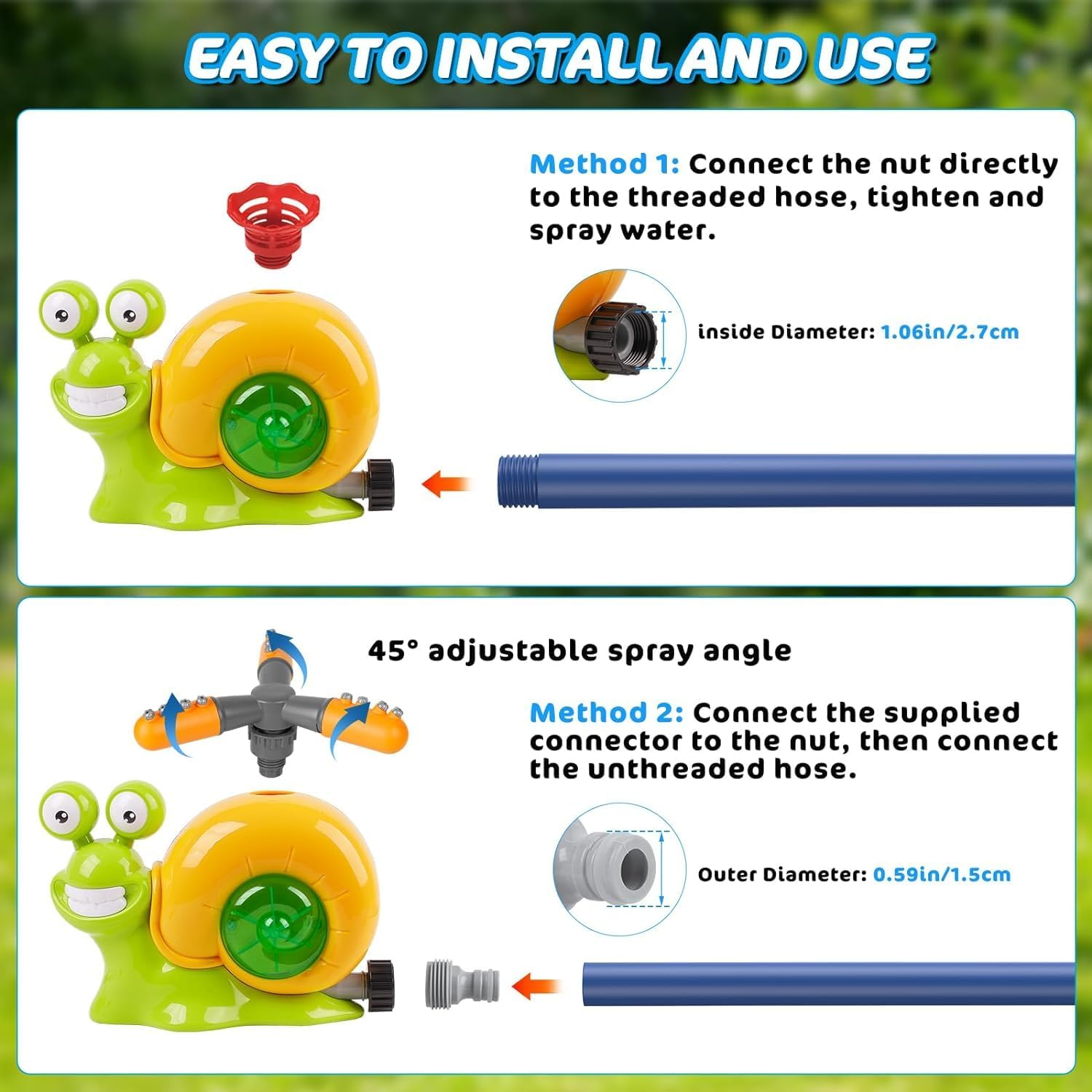 Water Sprinkler Baseball Toy for Kids Outdoor Play, 2 in 1 Snail Summer Water Game with 2 Sprinkler Heads, 360&deg; Roating Spray Water Baseball for Boys Girls Summer Backyard Lawn Pool Party Fun image number 6