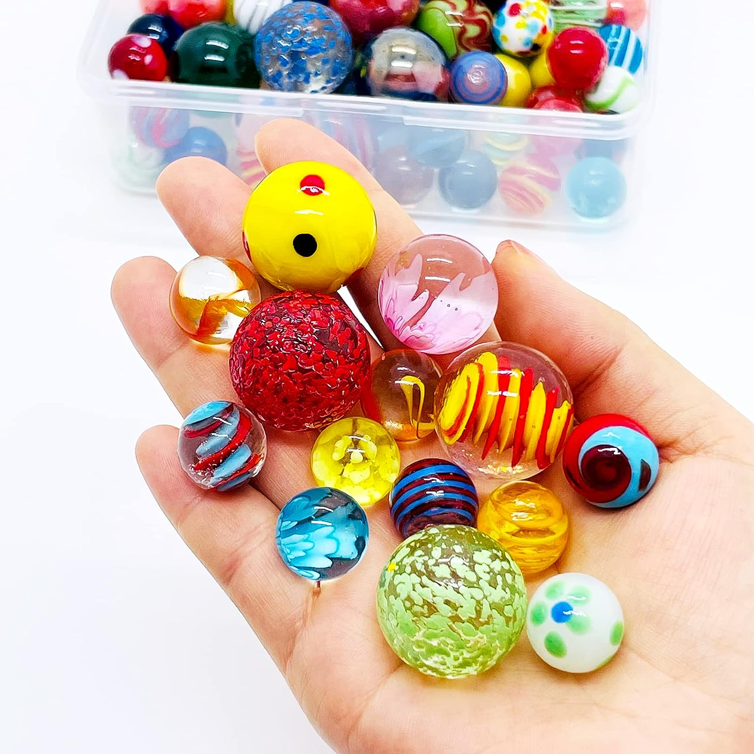 100 Assorted Marbles Bulk Cheap for Kids Ages 4-8-12 Play Physical Therapy Glow in the Dark Glass (LZH100MARBLES) image number 2