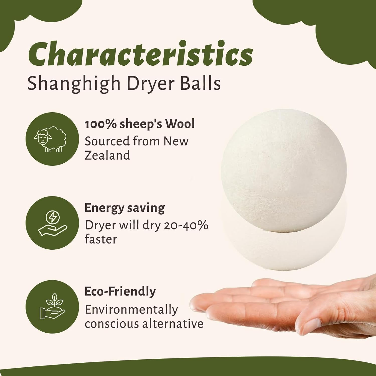 Shanghigh Wool Dryer Balls - 12 Pcs Reusable Fabric Softener with Natural Sheep, Organic Drying Ball for Reduce Clothes Wrinkles, Safe & Hypoallergenic Eco Premium Laundry Balls, Saves Dry Time image number 3