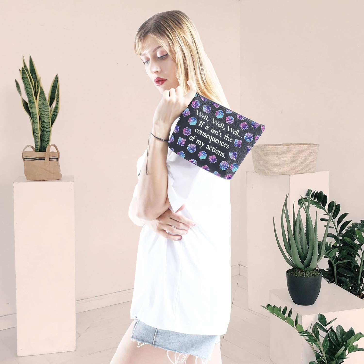 D D Gift Role Playing Games Gift D20 Dice Pouch D D Accessory Pouch Bag DM Games Makeup Bag for RPG Gamer - My Actions Tote image number 5