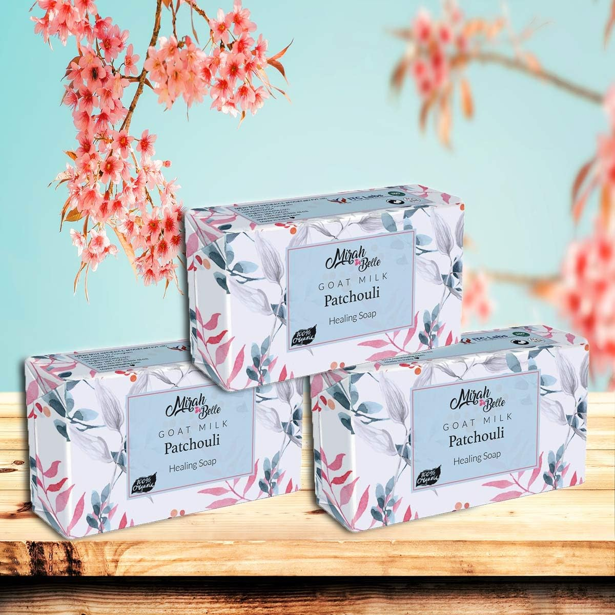 Mirah Belle - Organic Goat Milk, Patchouli Healing Soap Bar (Pack of 3-125 Gm) - for Soothing Acne and Pimples, Lightening Blemishes and Scars, Pigmentation - Sulfate and Paraben Free - 375 Gm image number 2