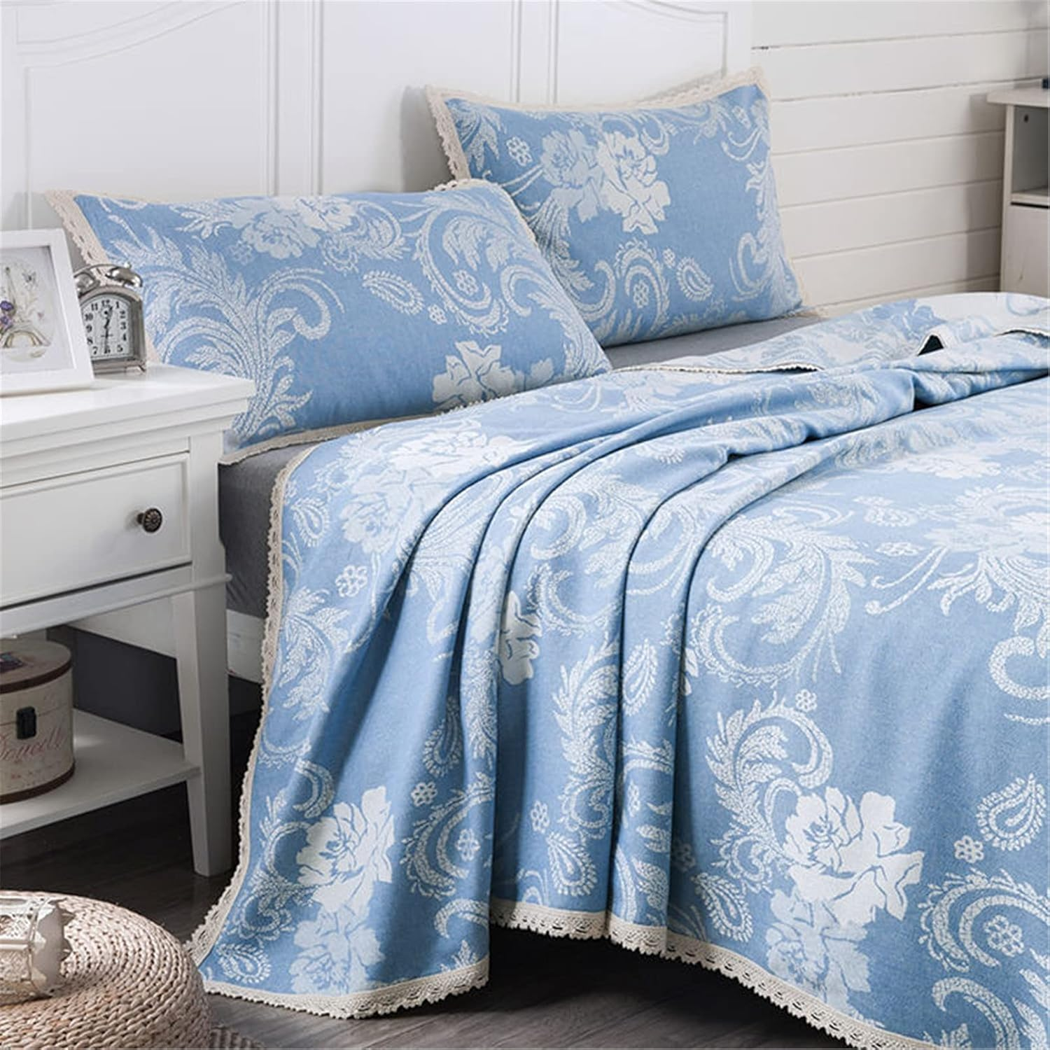 Quilt Set Bedding Set Linens Quilted Bedspread Luxury Style Bed Throw with Pillow Shams Quilt Printed Comforter Coverlet Bedding Set with 2 Pillowcase,Gray,230 * 250Cm(Blue,230 * 250Cm) image number 6