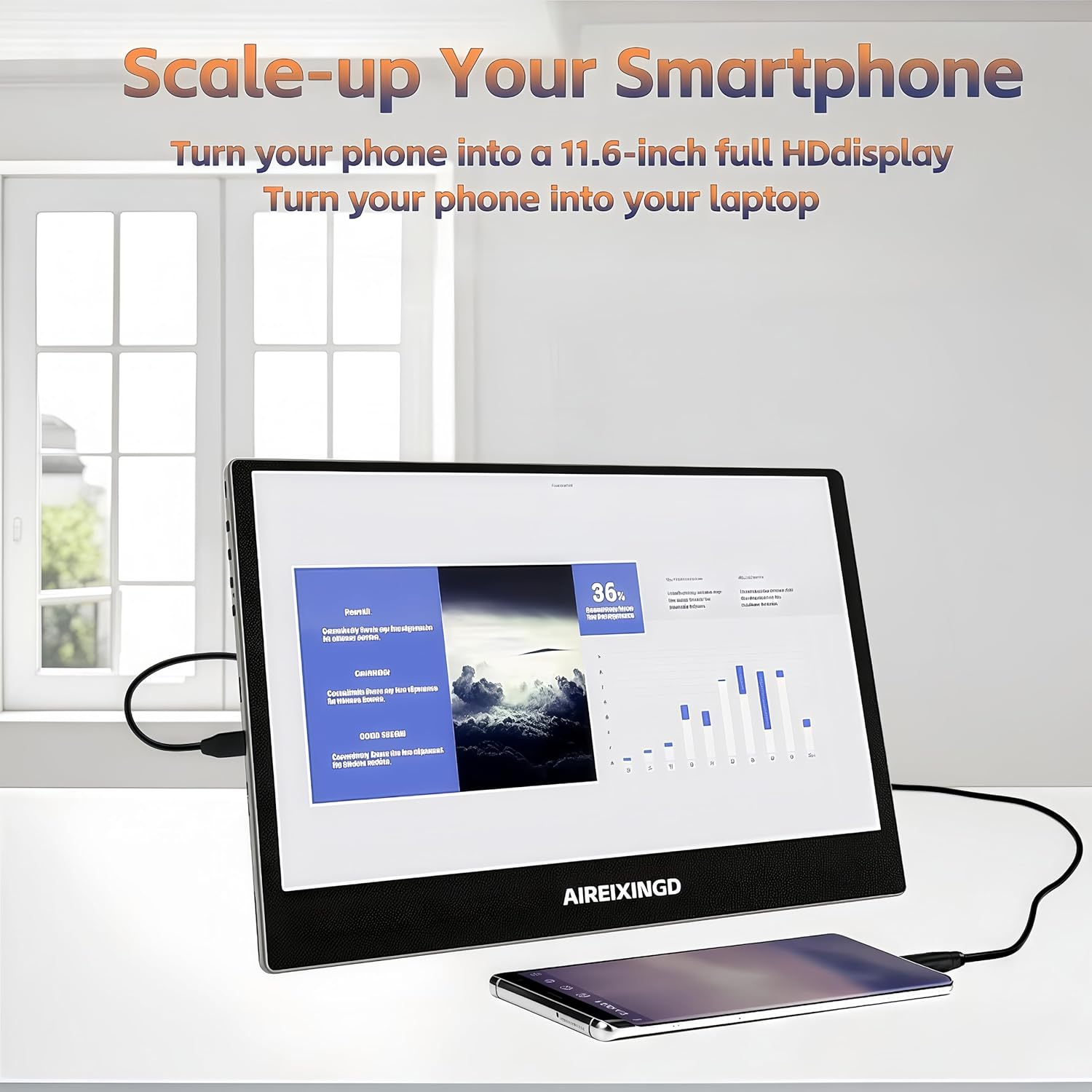 AIREIXINGD 15.6'' Portable Monitor FHD 1080P Kickstand Portable Laptop Monitor IPS Computer External Screen USB C HDMI Display for PC MAC Phone Xbox PS5 image number 1