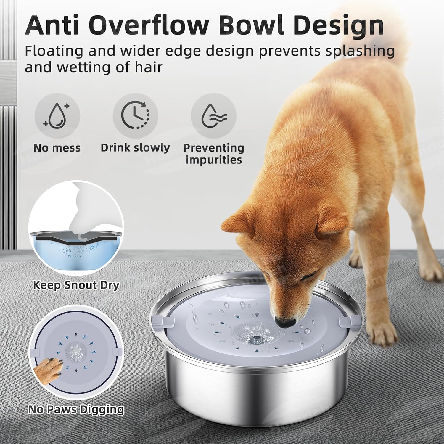 No Spill Dog Water Bowl, Stainless Steel Dog Water Bowl, 2.5L Large Dog Water Bowl Non Spill, Splash-Free, Anti-Choking Slow Drinking Dog Bowl for Dog Cat Puppy Home,Car,Outdoor image number 3