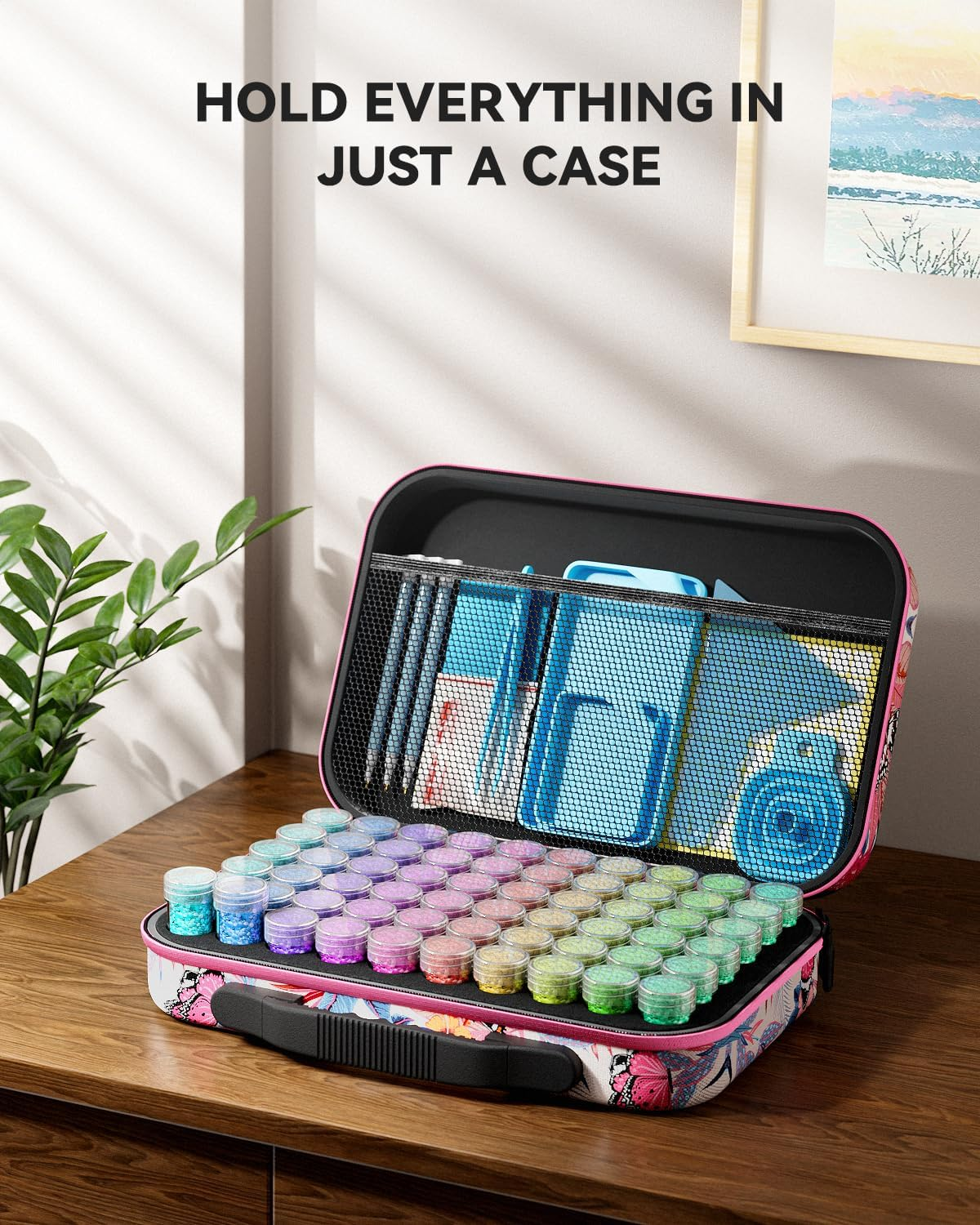 ARTDOT 60 Slots Storage Container for Diamond Painting Kits for Adults,Portable Diamond Art Storage Organizer with Accessories and Tools image number 3