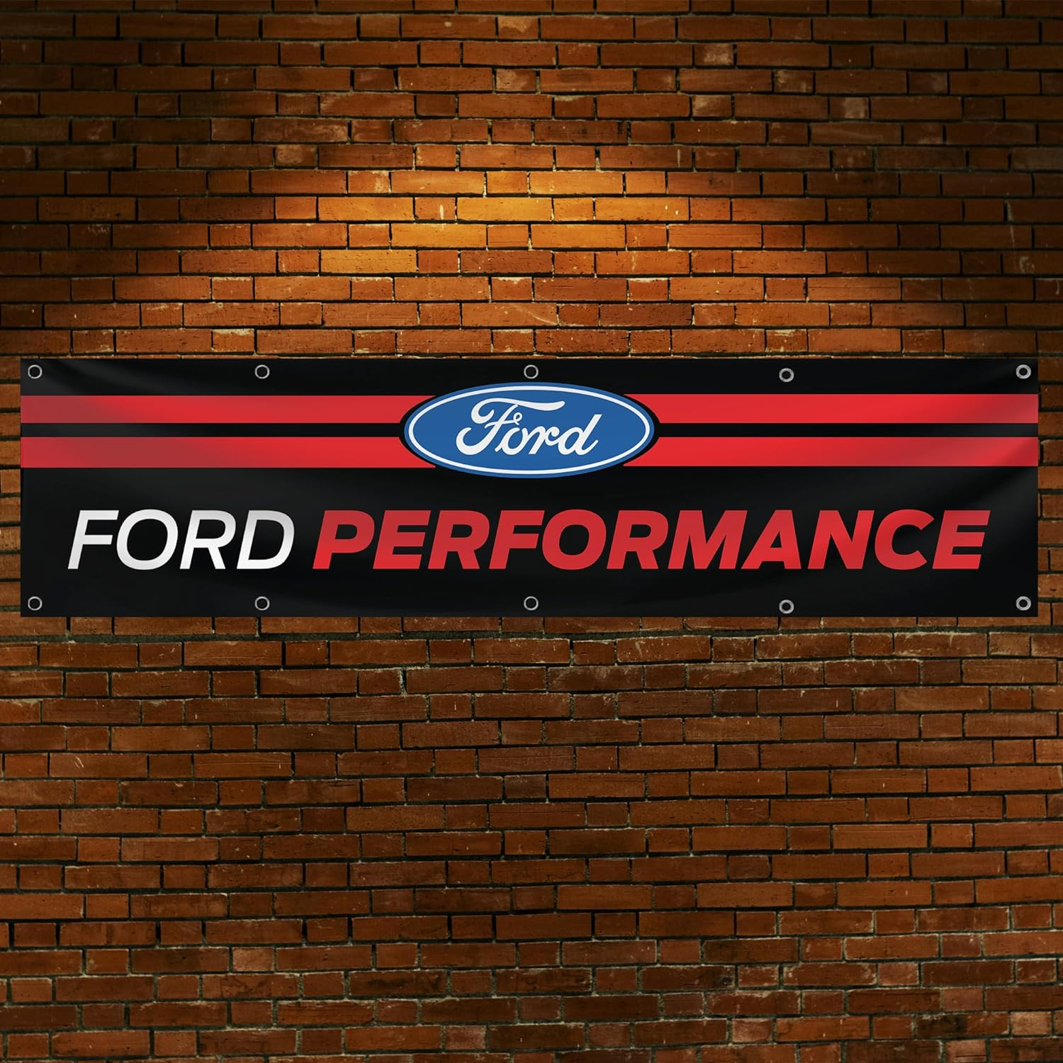Ramflag Banner Flag Compatible with Ford Performance Flag (2X8Ft, 150D) Racing Car Show Man Cave Flag Garage Wall Decor Large Sign Outdoor Indoor Banner