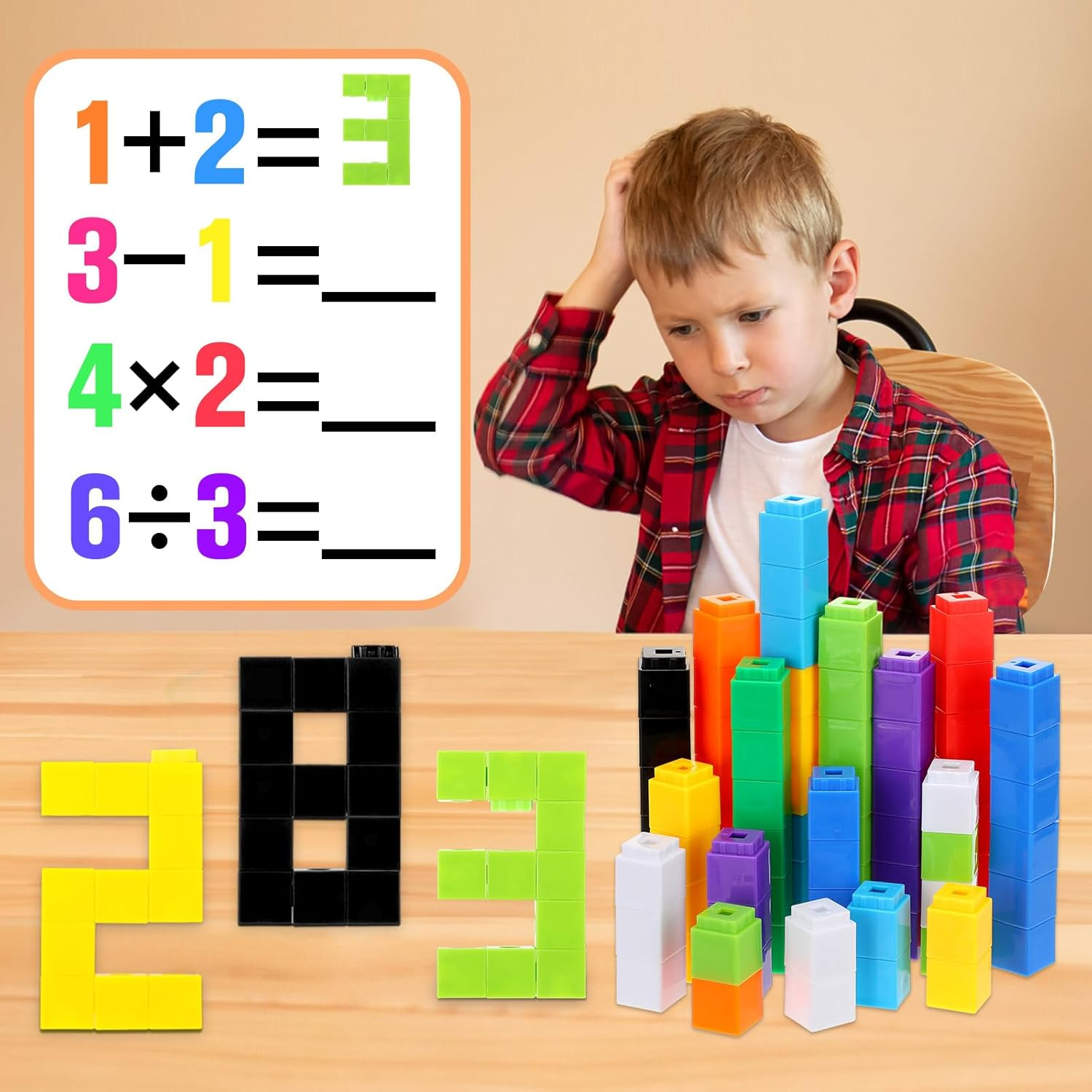 Jenaai 200 Pieces Linking Counting Cubes - Plastic Math Blocks, Colorful Manipulatives for Classroom Learning, Preschool Activities for Boys and Girls (Simple Style) image number 5