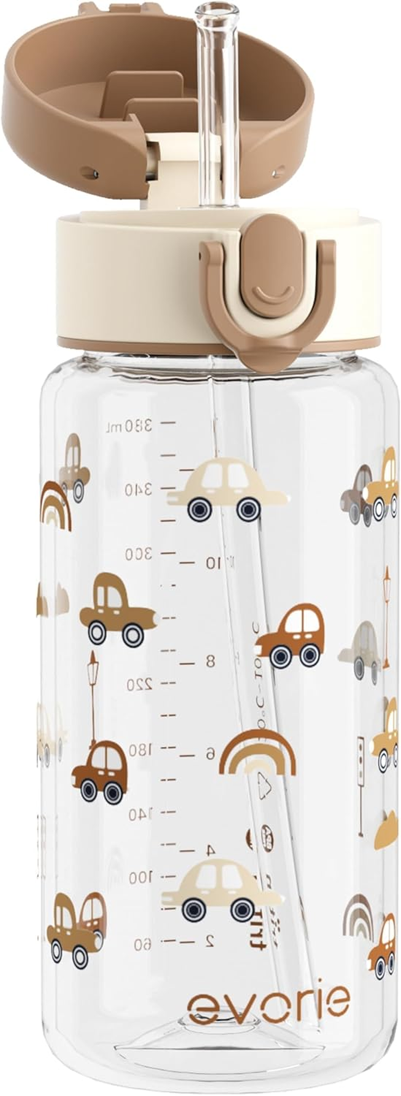 Evorie Tritan Kids Water Bottle with Straw, 13Oz Bpa-Free Leak Proof Drinking Bottle for School & Travel, Lightweight Clear Water Bottle with Carry Strap, Dishwasher Safe, for Kids Ages 3+ (Fish)