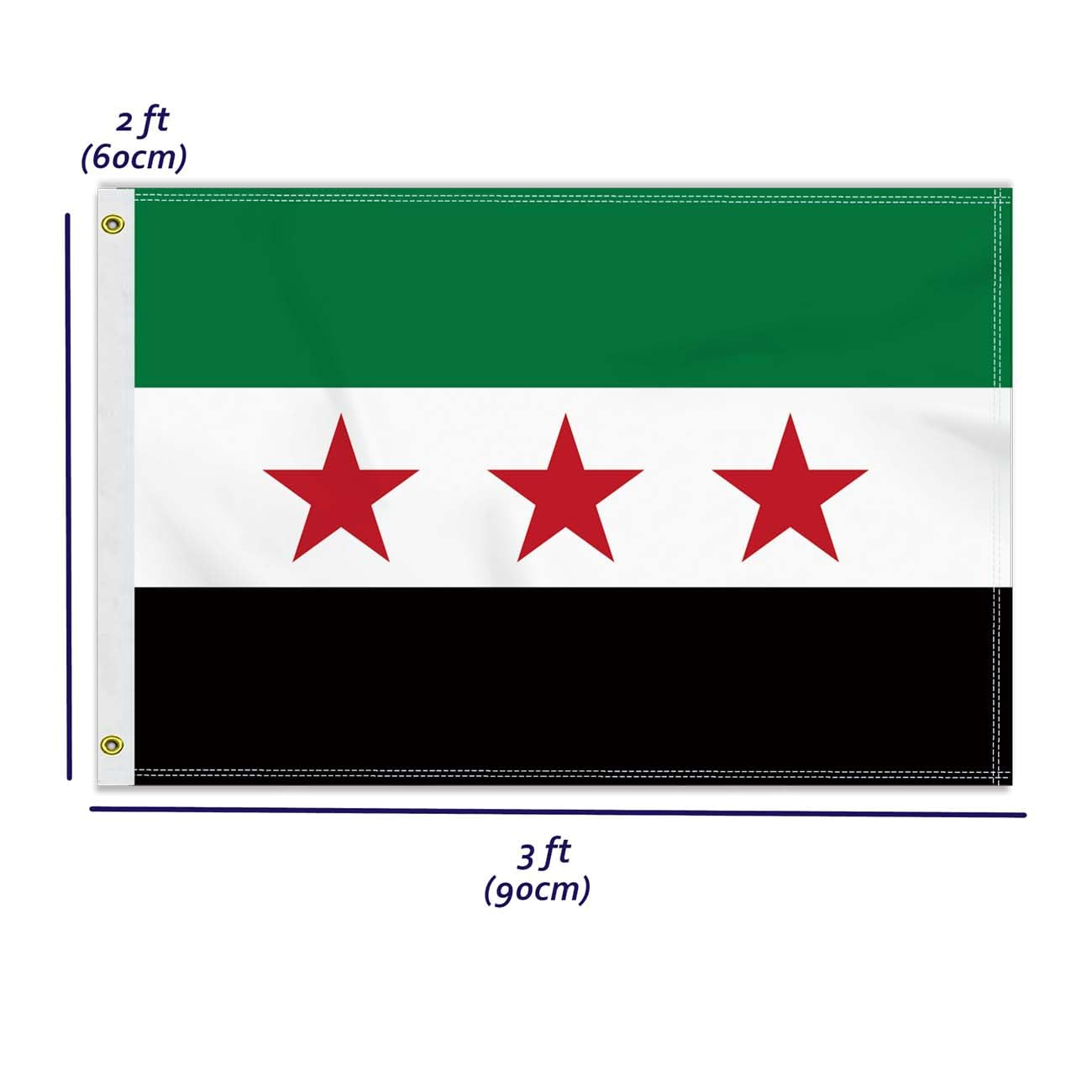 2&times;3 FT Syrian Revolution Flag, 60&times;90 CM Medium 100D Free Syria Army Outdoor Banner,Tiny Doube Side Printing Decor for Patio Garden with Brass Gromment image number 1