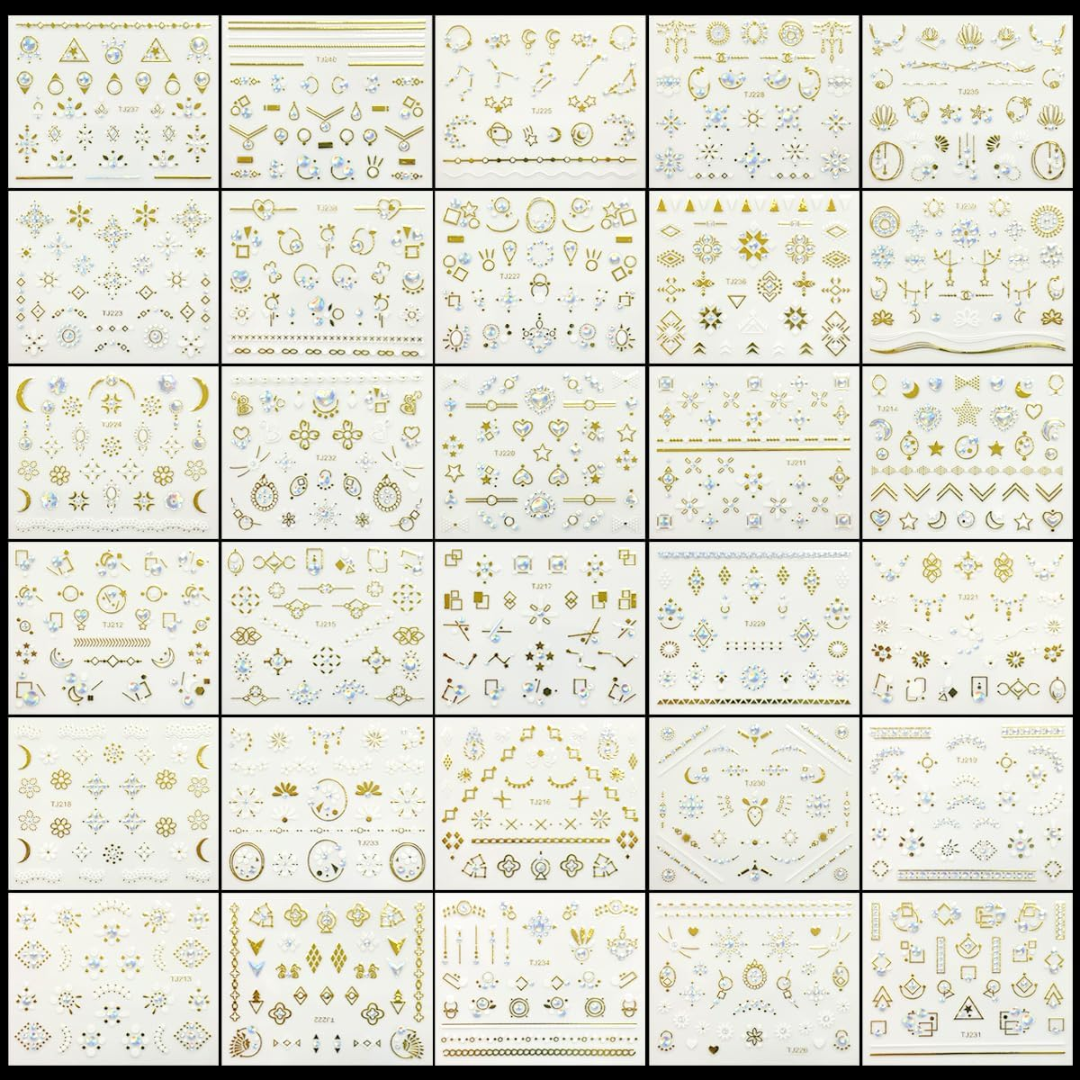 WELANE Nail Art Stickers, 30 Sheets 3D Self Adhesive Elegant Nail Decals for Women Girls Nail Art Decorations (Gold & White) image number 1