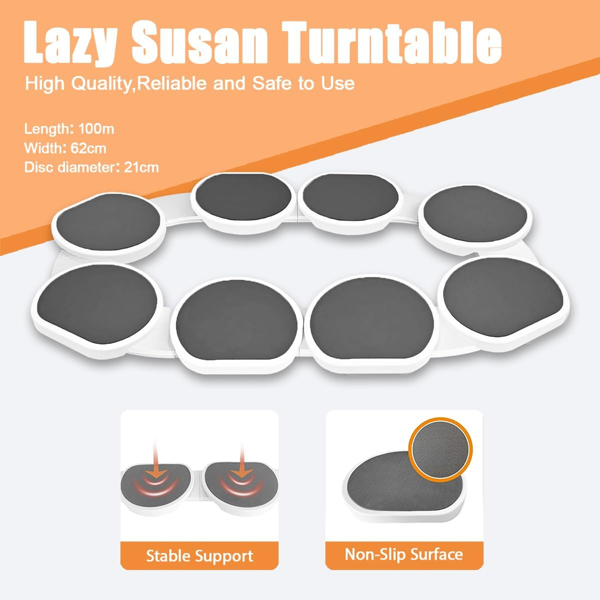 Blissify Lazy Susan Turntable for Dining Table, 8 Trays Lazy Susan Food Train, 360&deg; Manual Dining Turntable Expandable for Rectangular Table, Suitable for Parties and Gatherings, round Tray Model image number 4