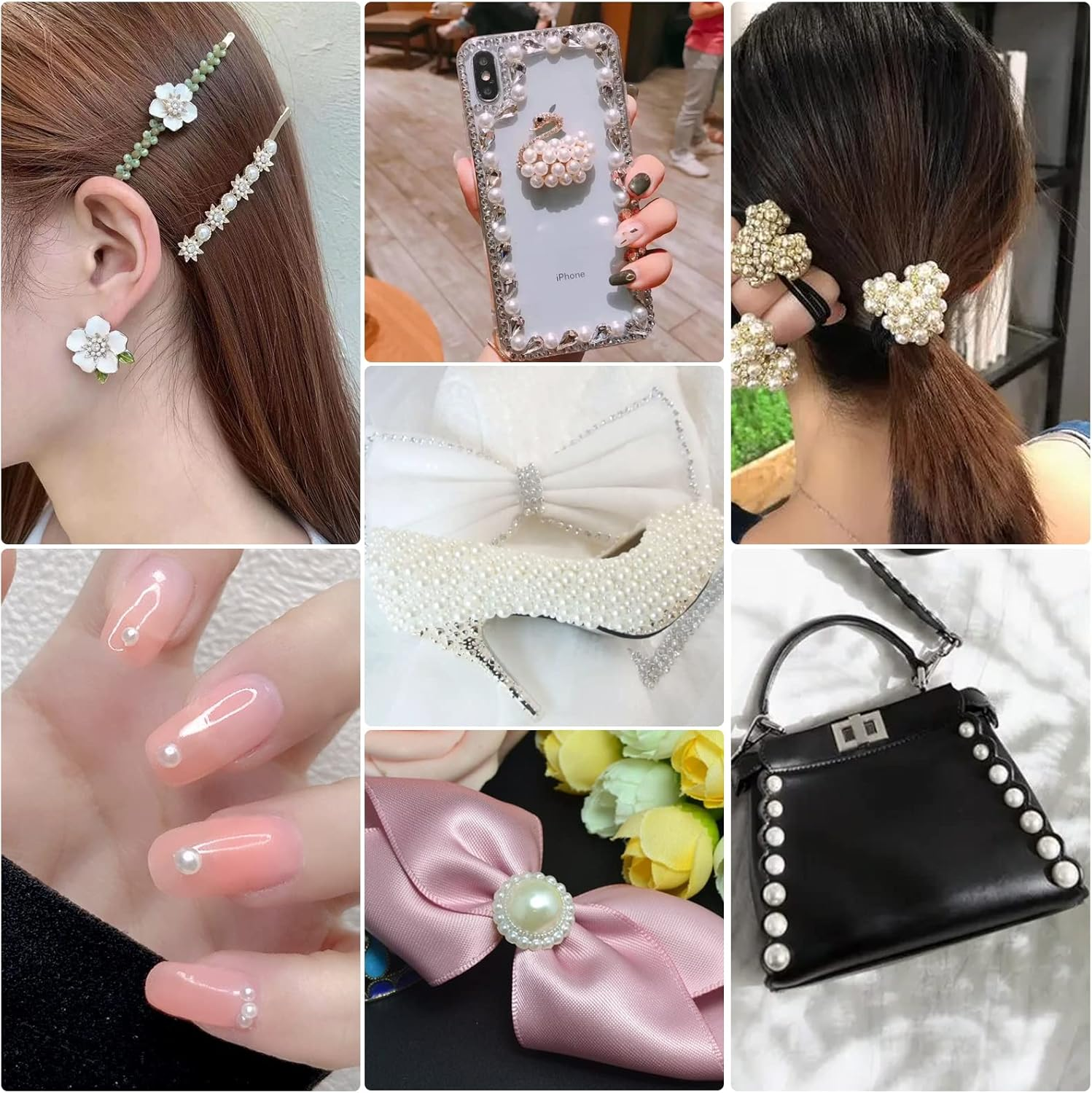 6540PCS Light Pink AB Resin Flat Back Pearls Rhinestones,Mixed Size 2/3/4/5/6/8/10Mm Half round Pearl Beads Nail Gems Rhinestone with Tweezers and Picker Pencil for Crafts Nail DIY Decoration - Black image number 6