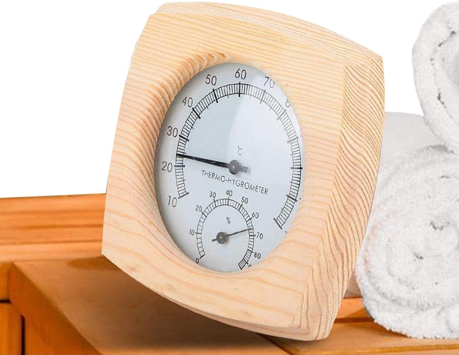 Wooden Sauna Thermometer,2 in 1 Square Hygrometer Thermometer | No Battery Weather Hygrometer for Sauna Room Wall image number 4