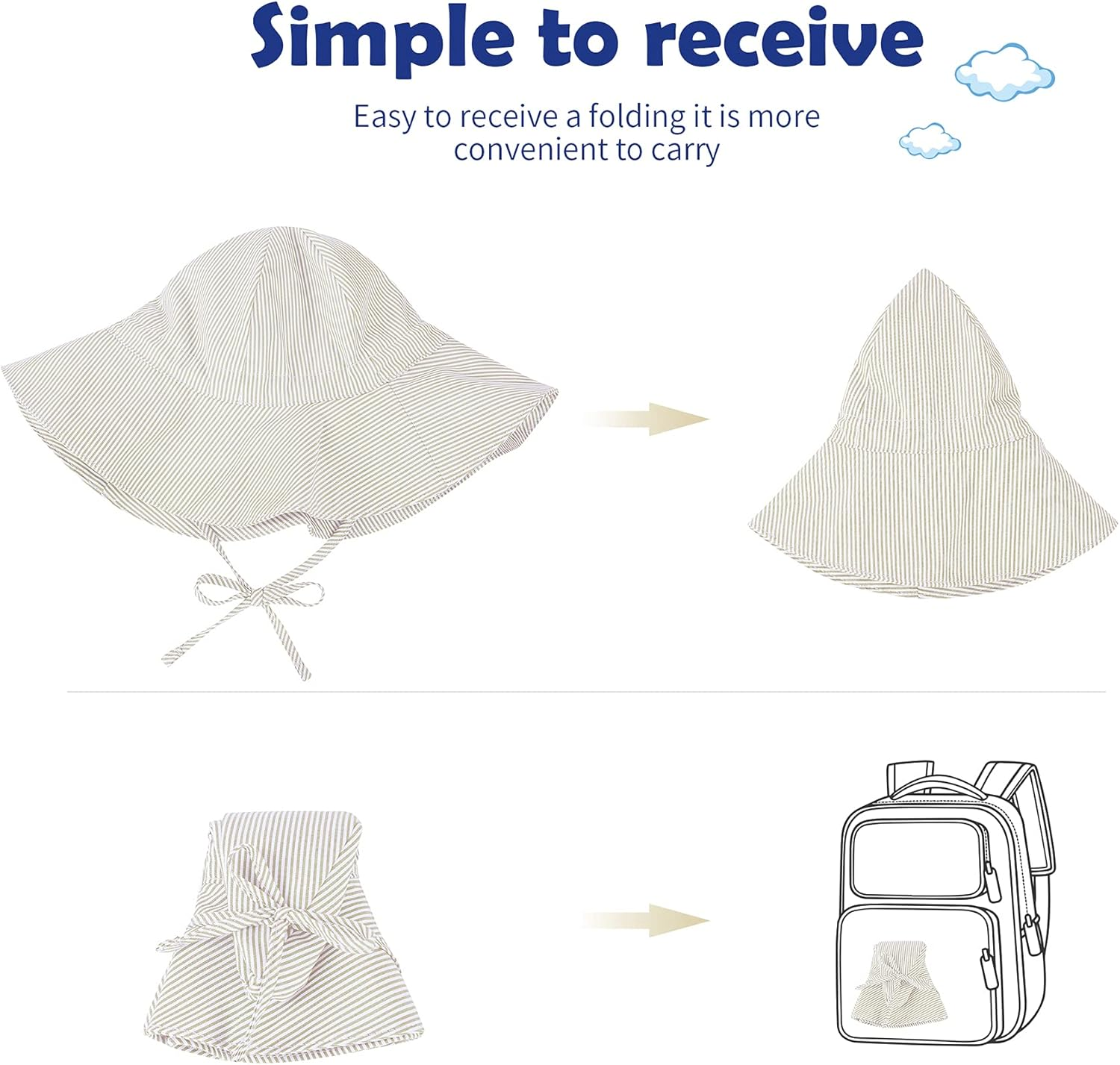 Zando Baby Boy Beach Hat Baby Girl Sun Hat UPF 50+ Toddler Caps for Boys Girls Infant Wide Brim Hats Baby Bucket Hat, Beige, 6-12 Months