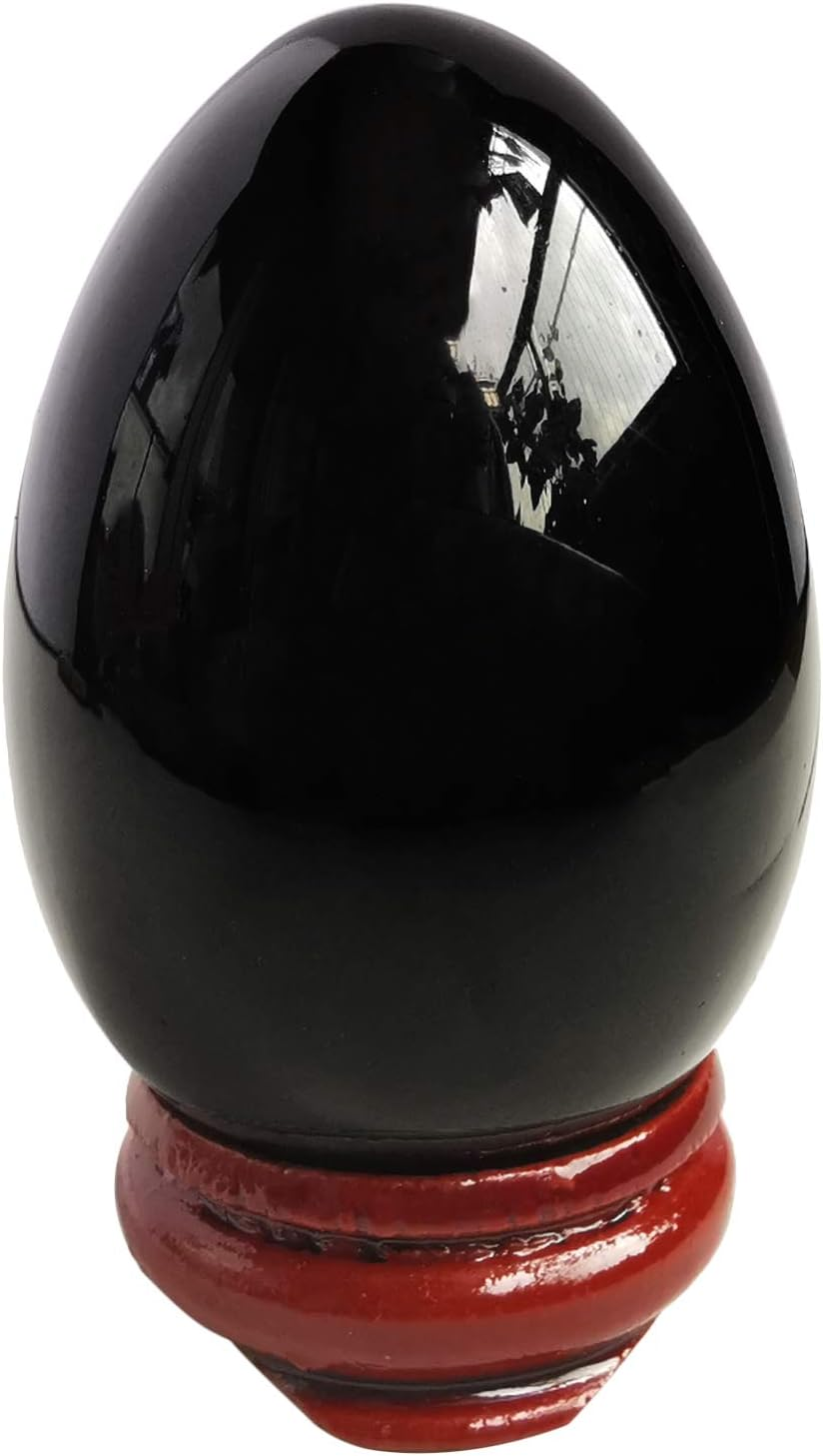 Natural African Bloodstone Egg-Shape Meditation Chakra and Home Decor Balancing Gemstone and Crystals Figurines Kit,1.96"X 1.37"Reiki Healers and Yoga Practioner,With Wooden Stand