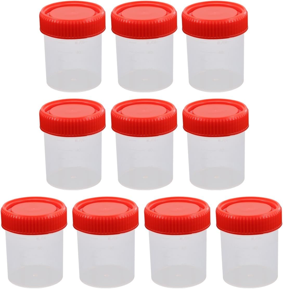GLEAVI Cups with Leak-Resistant Screw Caps 2.25Oz Plastic Sample for Medical Testing and Laboratory Use