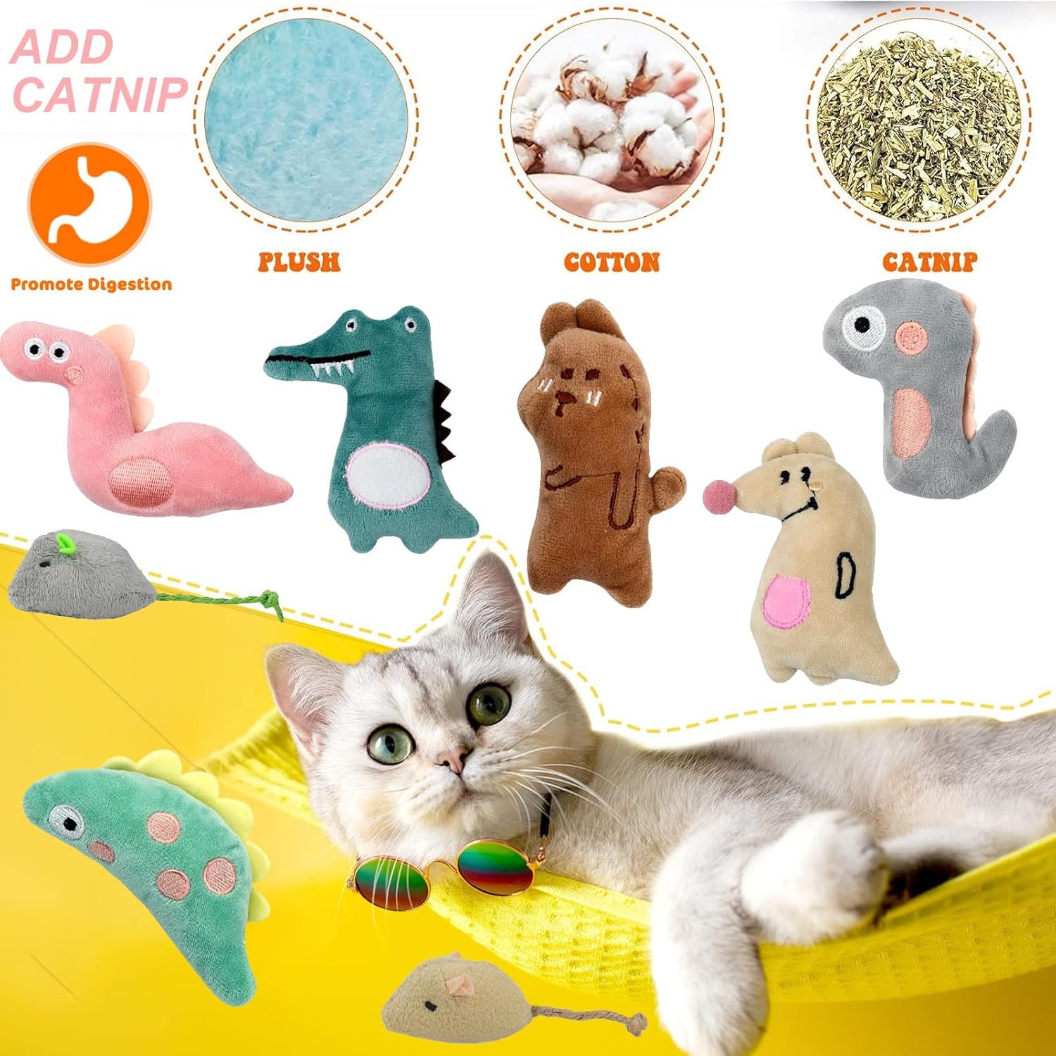 TECKI Catnip Toy Set - 16 X Cat Toys + 20 X Matatabi Chew Sticks, Cat Toy Intelligence, Cat Dental Care & against Bad Breath Odor, Essential Accessories for Cat Lovers image number 2