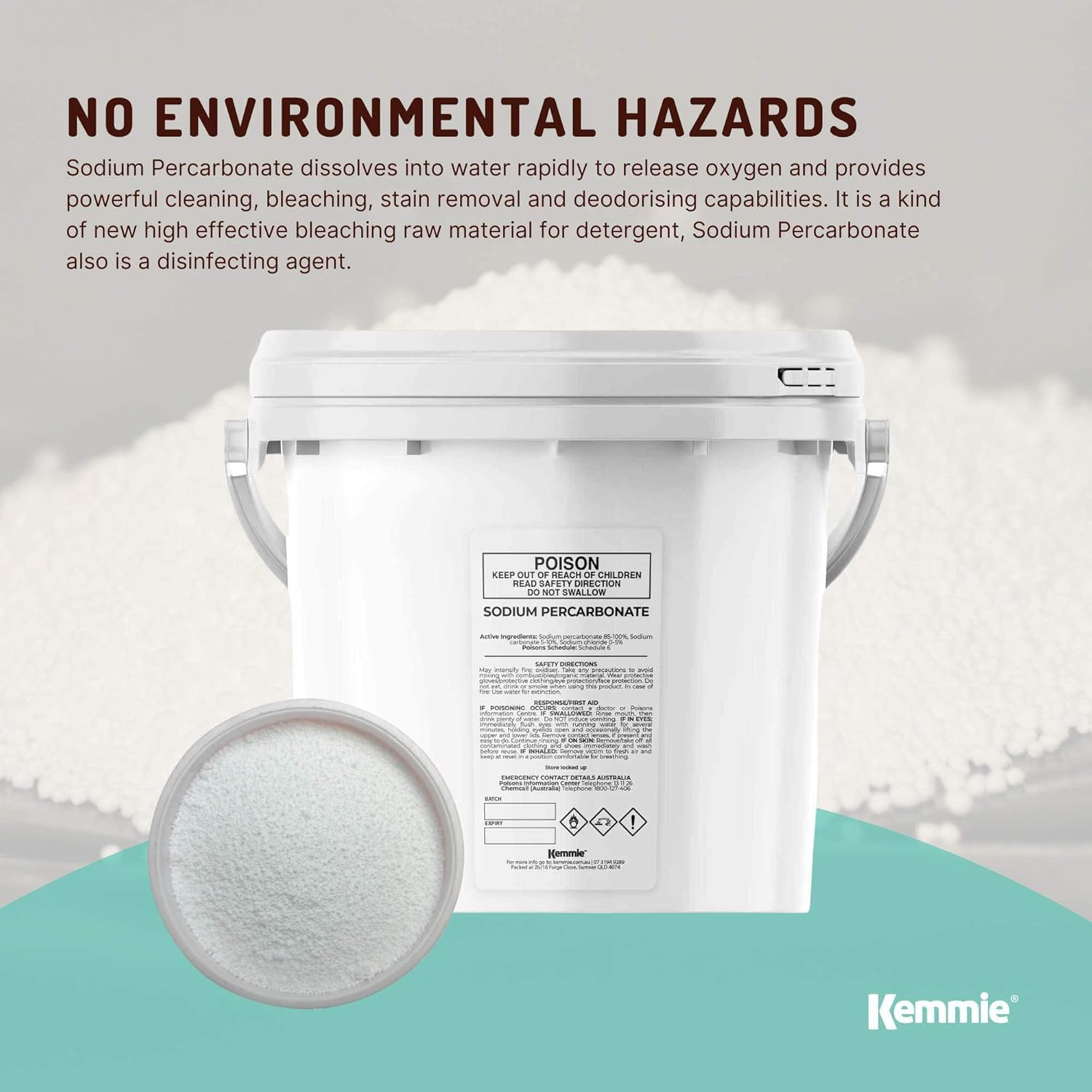 Kemmie Oxygen Bleach - 5Kg Sodium Percarbonate Tub - Eco Laundry Cleaner & Sanitiser image number 4