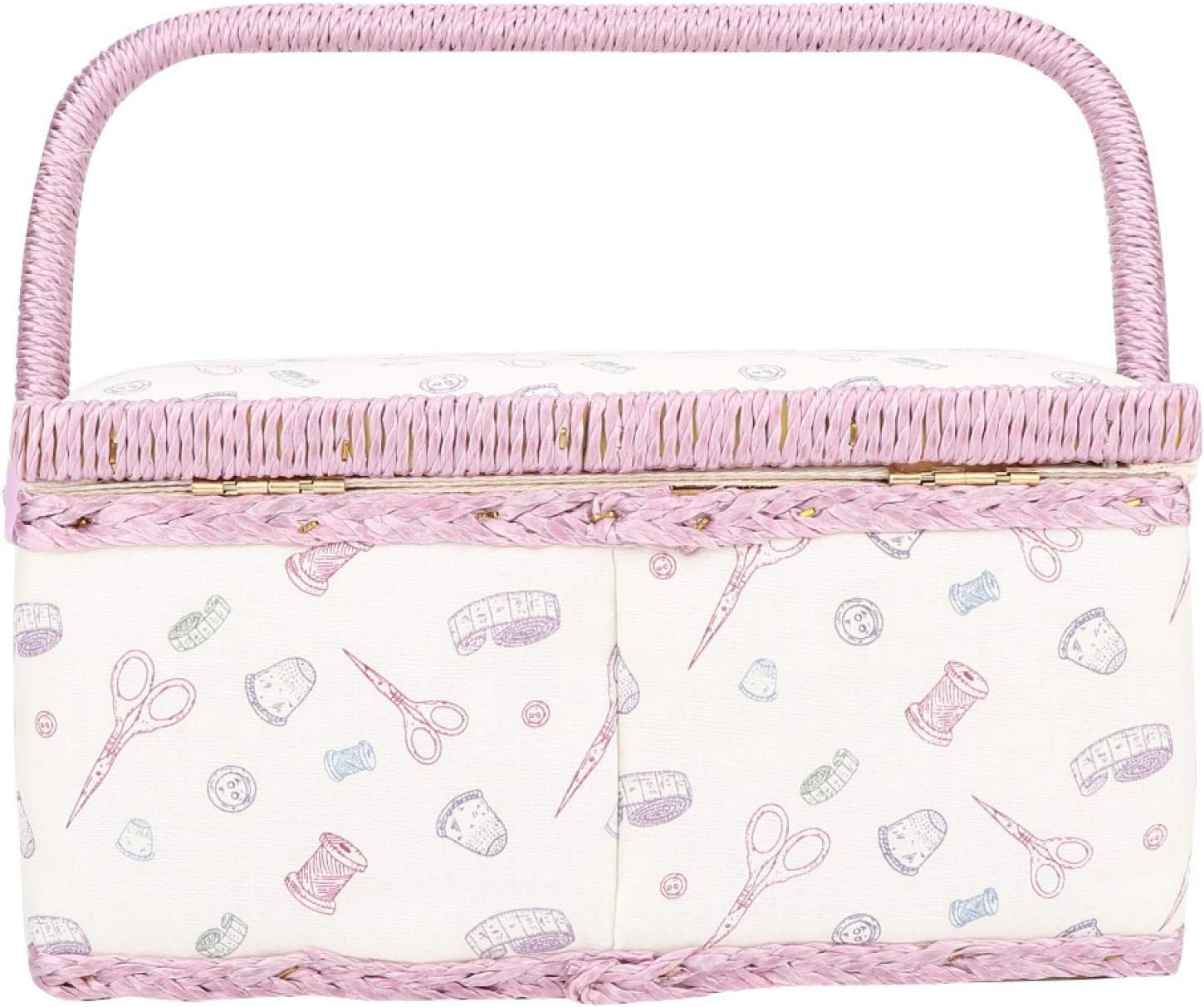 Sewing Basket, Double-Layer Pink Thread Needle Sewing Organizer Vintage Portable Household for Spindles for Needles image number 4