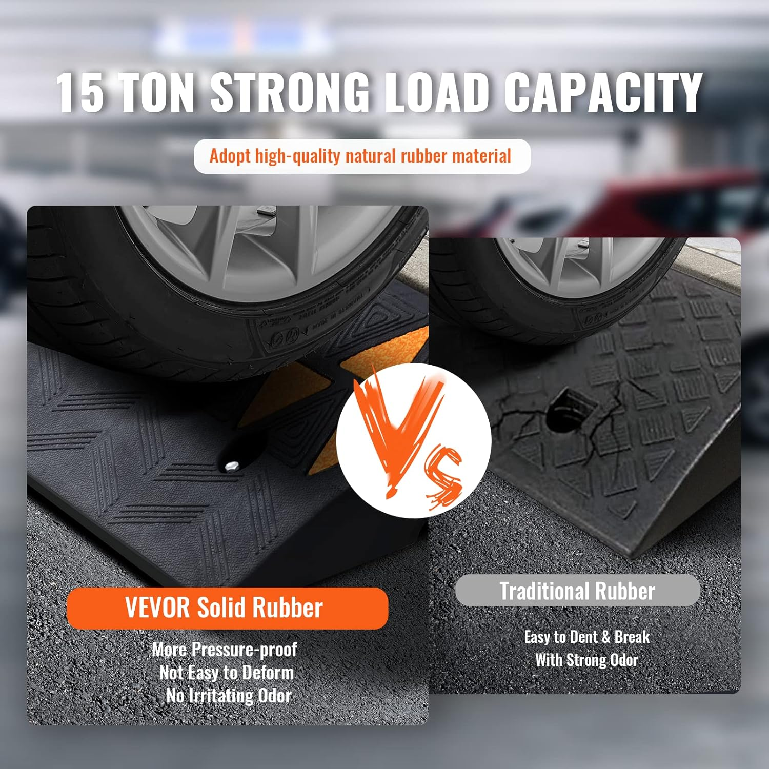 VEVOR Rubber Curb Ramp 9.4 Cm Rise Height Sidewalk Curb Ramp, 25 Cm Width 100 Cm Length Driveway Ramp for Curb, 15T Heavy Duty Rubber Ramp for Forklifts, Trucks, Buses, Cars, Wheelchairs, Bikes image number 4