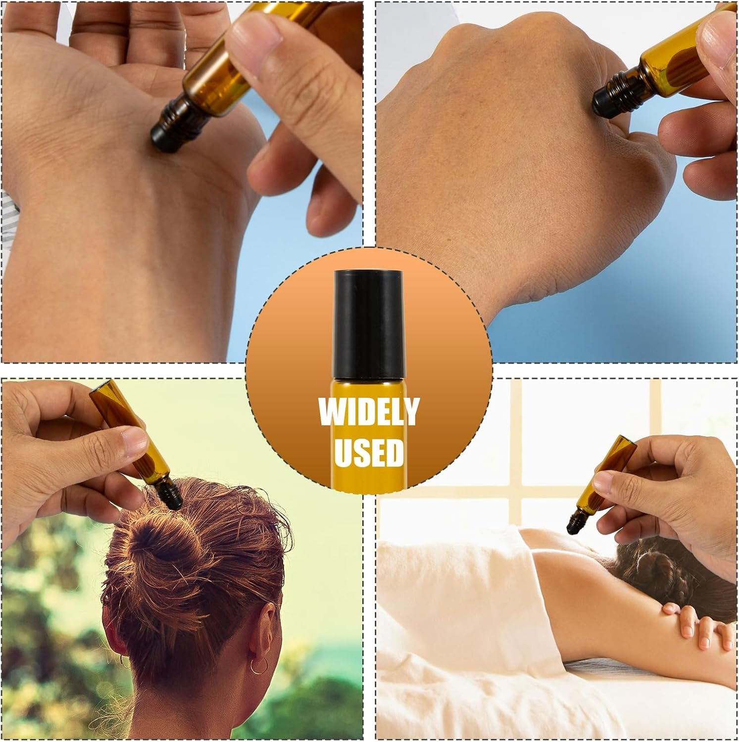 JDFHFGB 10 Pcs 10Ml Amber Glass Essential Oil Roller Bottles, Anti-Uv & Leak-Proof Refillable Roll-On Containers with Stainless Steel Balls, Lids, for DIY Aromatherapy, Perfume & Travel Use image number 6