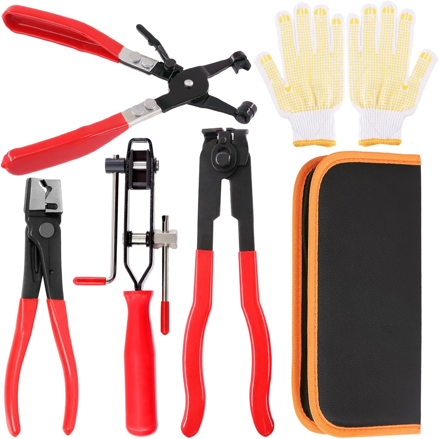 Swpeet 5Pcs 4Types CV Joint Boot Clamp Pliers, Hose Clamp Pliers, ATV CV Axle Boot Clamp Pliers, Clic-R Type Pliers with Gloves Assortment Kit, Car Banding Tools Kit for Most Car image number 4