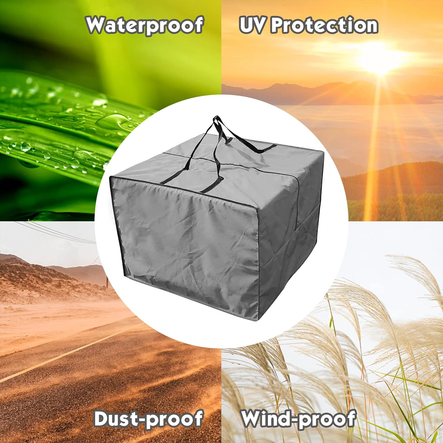 Garden Furniture Cushion Storage Bag Worthplanet Waterproof 210D Oxford Fabric 83 X 83 X 62Cm Furniture Seat Cushions Storage Bag with Handles Zippers and Carrying Bag for Cushions, Patio W200027 (Gray) image number 5