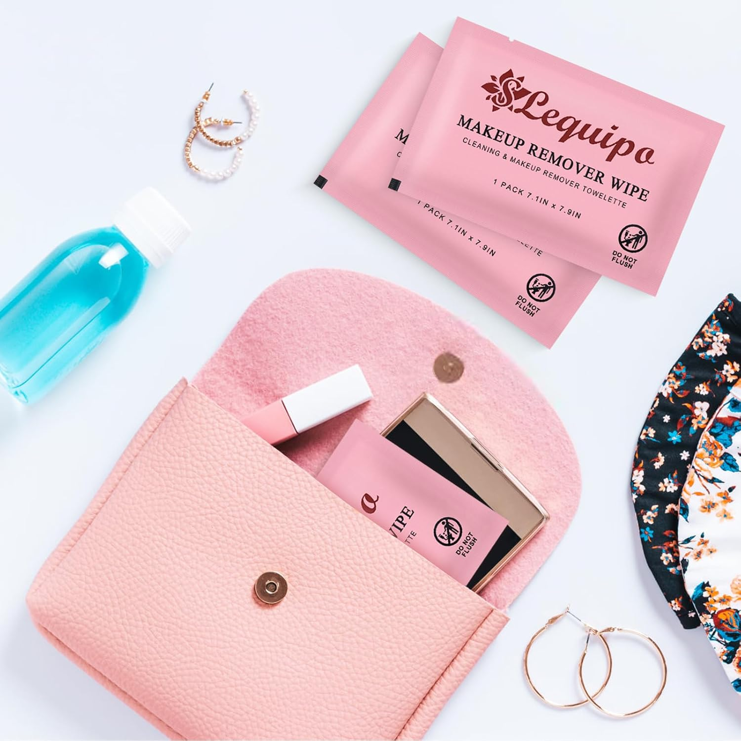 50 Pcs Individually Wrapped Makeup Remover Wipes Bulk Single Makeup Remover Cloth Travel Towelette Makeup Remover Cloth for Face (PINK)