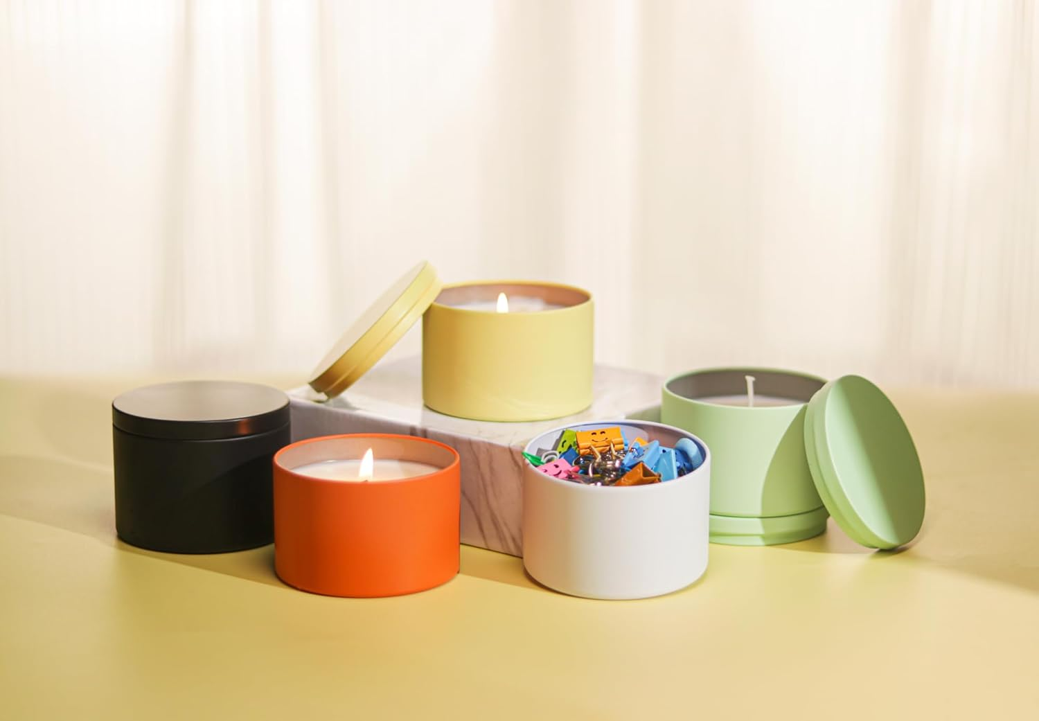 Aroparc Candle Tins 8Oz with Lids, 24 Pack Seamless Candle Containers for Candle Making Supplies Empty Candle Jars - Lemon - White image number 4