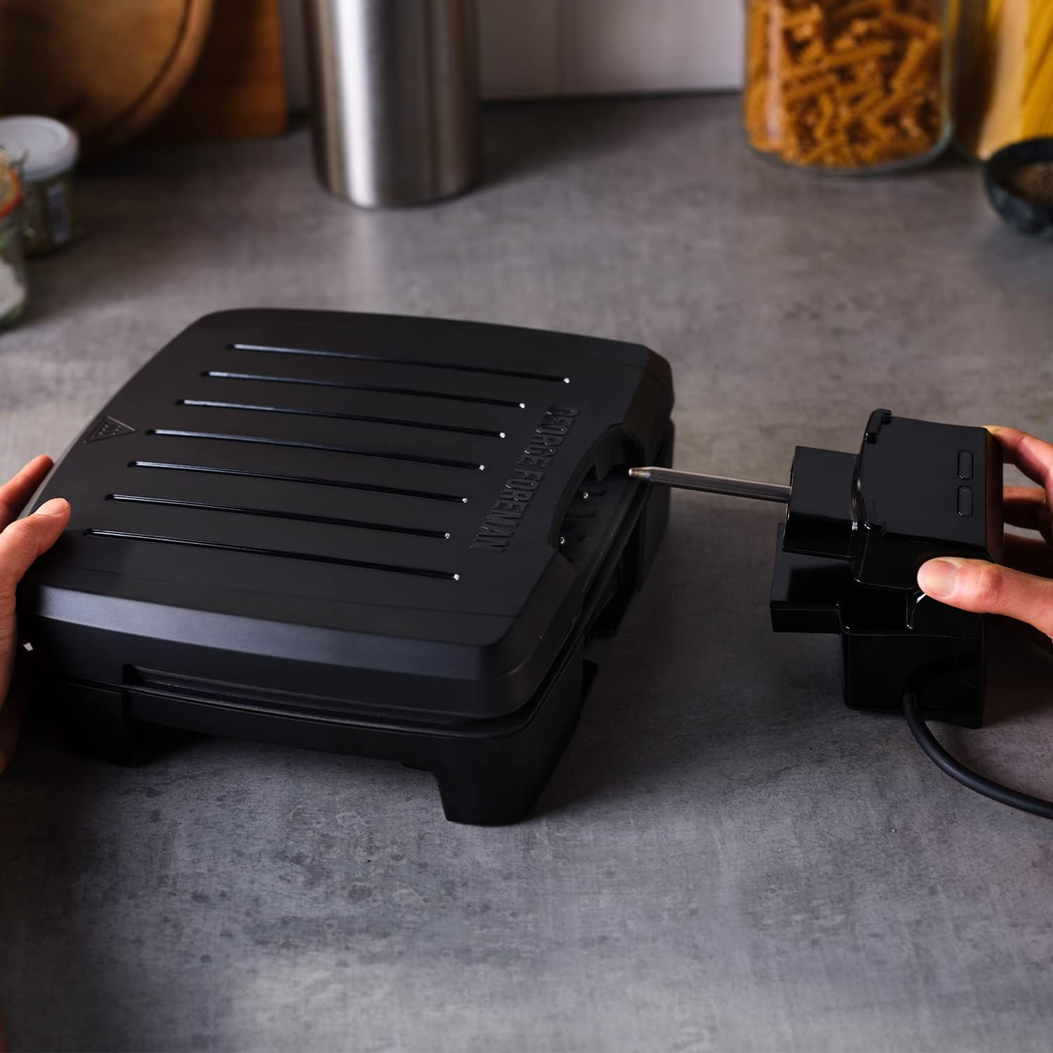 George Foreman Immersa Small Electric Grill [Removable Control Panel Allows Grill Machine to Be Fully Washable & Dishwasher Safe, Energy Saving, Healthy, Toastie, Panini, Hot Plate, BBQ] Black, 28300 image number 6