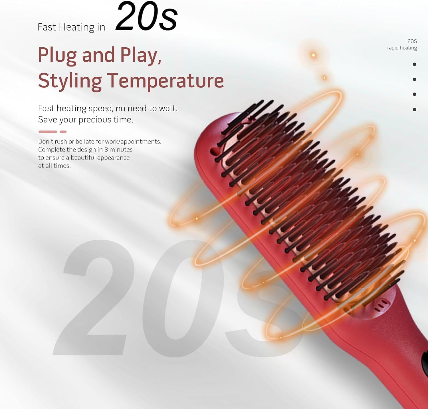 Megawise Hair Straightener Brush KL1025 - Fast Heating, Anti-Scald, Adjustable Temperature, and Auto Shut-Off - Ideal for All Hair Types (Tomato Red) image number 6
