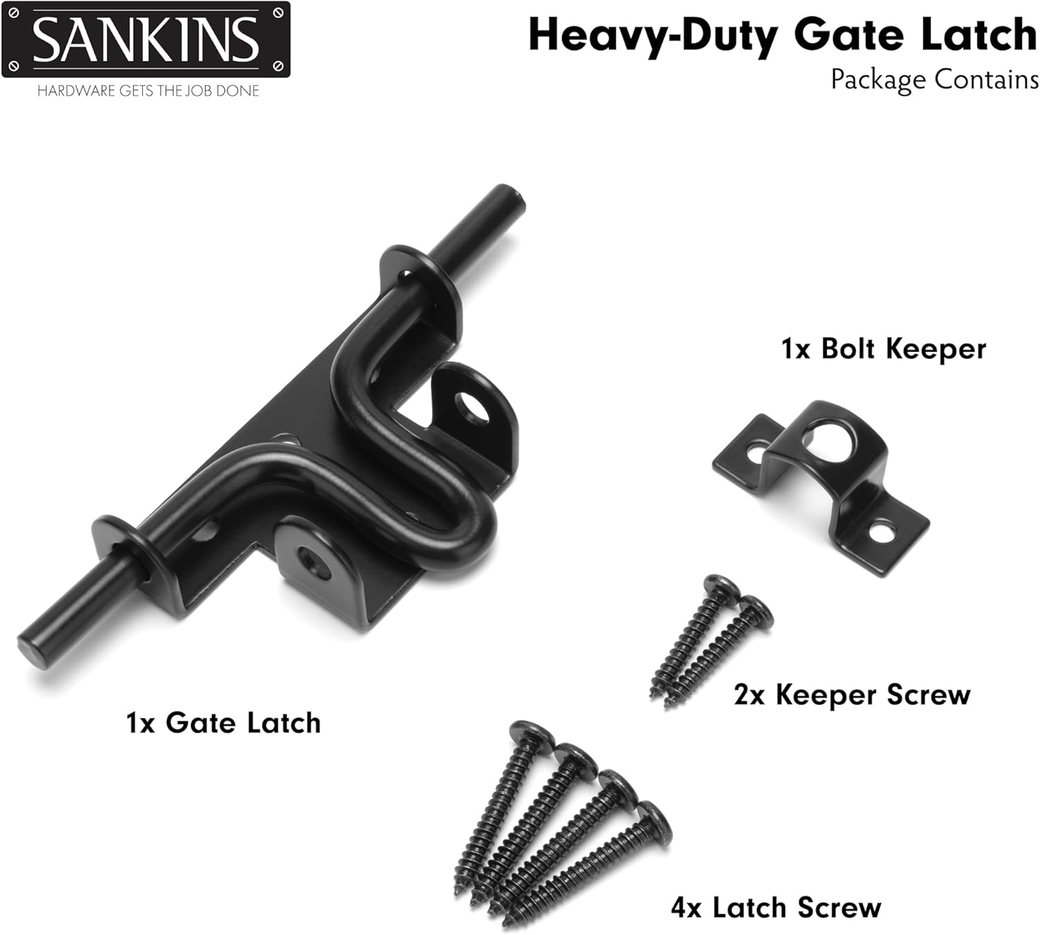 SANKINS Slide Bolt Gate Latch for Wooden Fence, Heavy Duty Black Sliding Bolt Gate Lock Latch Hardware with Padlock Hole, Door Gate Latch for Wooden Gate Vinyl Fence Barn Shed, 1 Pack image number 5