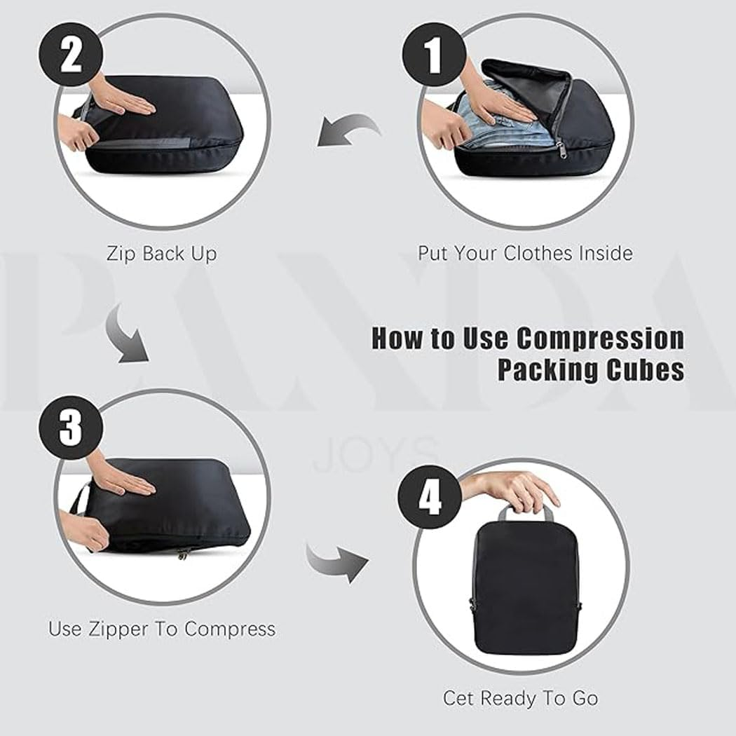 Idopick Compression Packing Cubes for Travel,4 Set Packing Cubes for Suitcases,Travel Accessories Expandable Packing Organizers for Carry On, Black image number 5