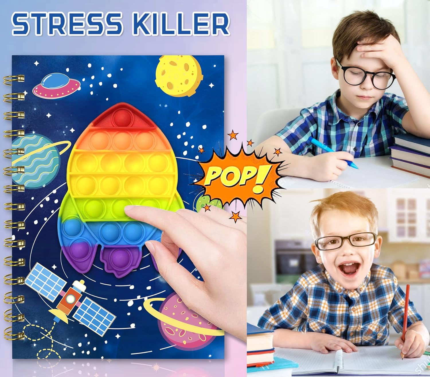 Spiral Notebook for Kids with Pen, 21X14.5Cm 160 Lined Pages Spacecraft Pop Notebook for Boys Diary with 6 Multi-Colored Pen Fidget Cute Teenager Journal for Kids Boy Gifts 6 7 8 9 10 Years Old - Rocket image number 5