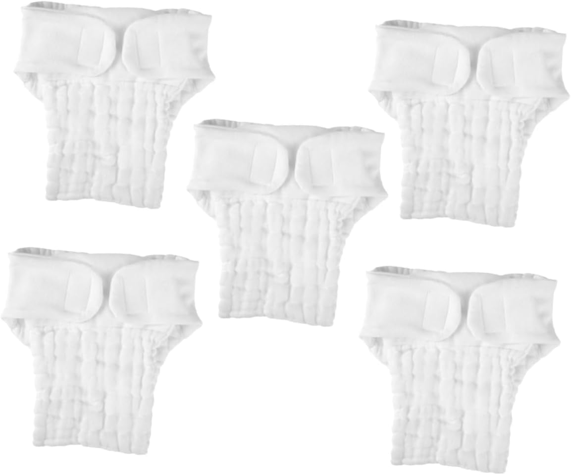 Reusable Infant Diapers and Cotton Diaper Liners for Newborns, Breathable Waterproof Cloth Nappy Insert, White Size S for 0-3 Months Babies under 5Kg, 5Pcs Set image number 3