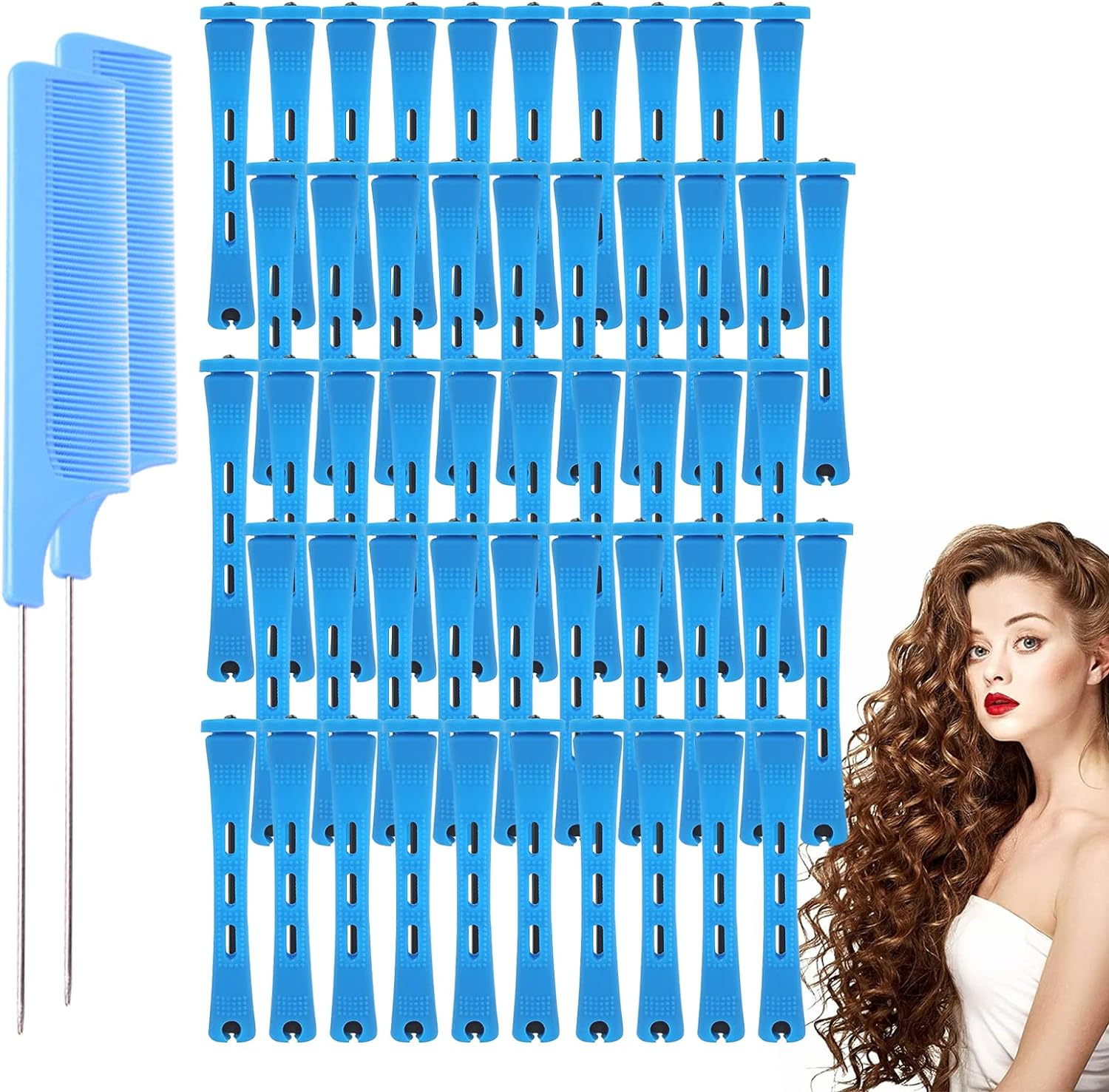 CZAYEFNH 50 Pieces Hair Wave Rods Short Non-Slip Hair Rollers Plastic with Elastic Band Perm Bars Hairdressing Tool with 2 Steel Spit Duck Comb for Hairdressers 0.35 Inches image number 4
