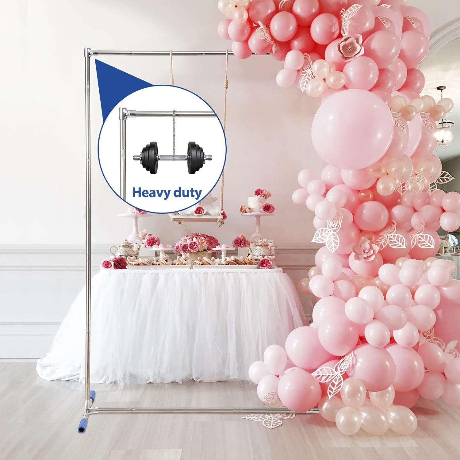 Wedding Arch, 7X5Ft Arch for Wedding Ceremony with Support Feet Base, Square Metal Stand Frame for Wedding, Party, Bridal, Garden, Outdoor, Rectangle Archway for Balloon Decoration image number 5