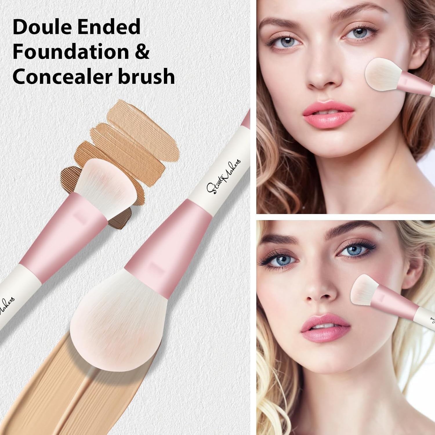 Start Makers Makeup Brushes 5Pcs Double Ended Makeup Brush Set with Foundation Brush Concealer Blush Contour Eyeshadow Brushes for Liquid Powder Cream image number 5