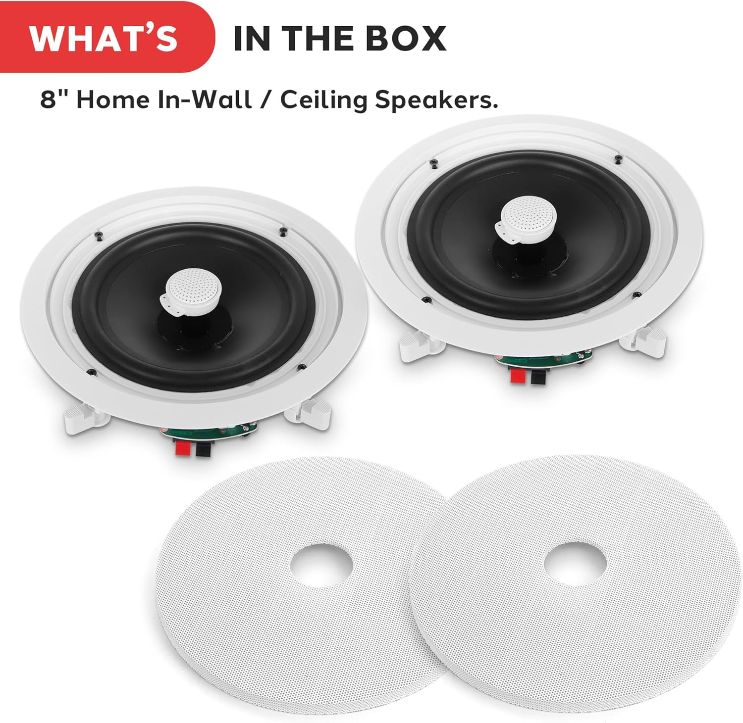 Pyle 8&rdquo; Ceiling Wall Mount-Pair of 2-Way Midbass Woofer Speaker Directable 1&rdquo; Titanium Dome Tweeter Flush Design W/ 55Hz-22Khz Frequency Response & 300 Watts Peak Easy Installation image number 4