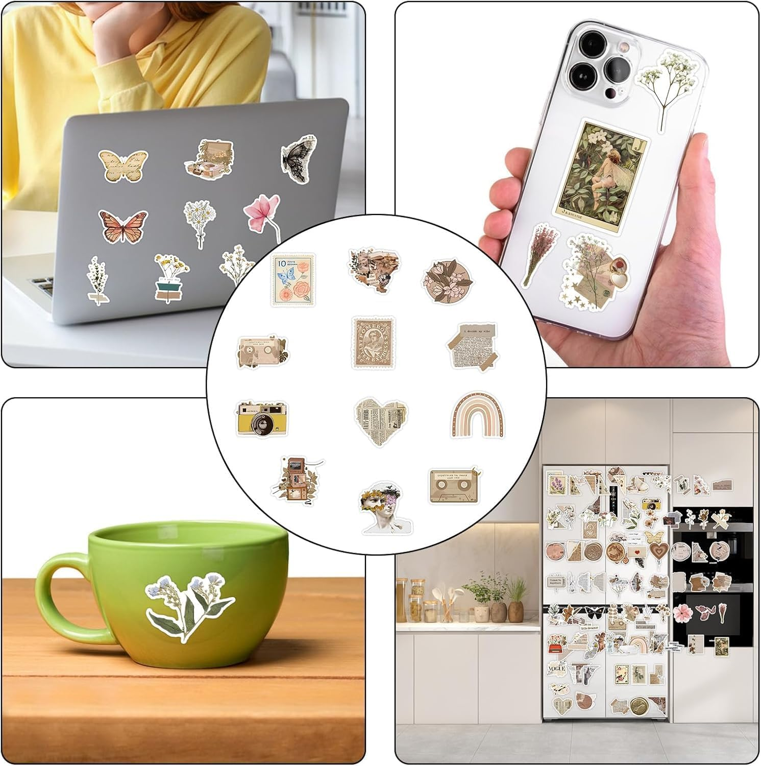 120 Pcs Vintage Aesthetic Scrapbook Stickers | Waterproof Vinyl Stickers for Journals, Planners & Water Bottles | Scrapbooking Supplies for DIY Crafts, Junk Diary | Teens & Adults Decoration - Downtown Girl Stickers image number 4