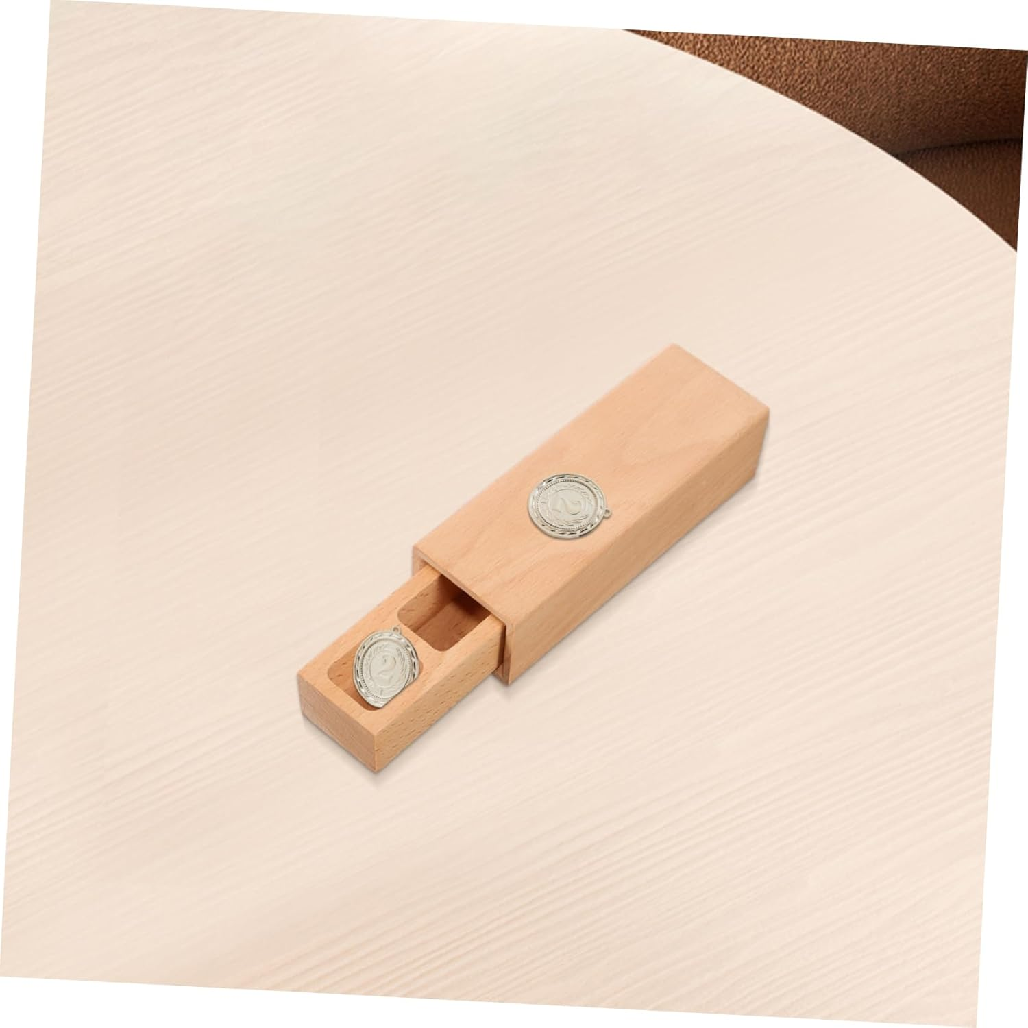 VILLFUL Organizer Box for Stamps Medals Wood Decorative Storage Square Shape Sliding Lid Craft Supplies image number 4