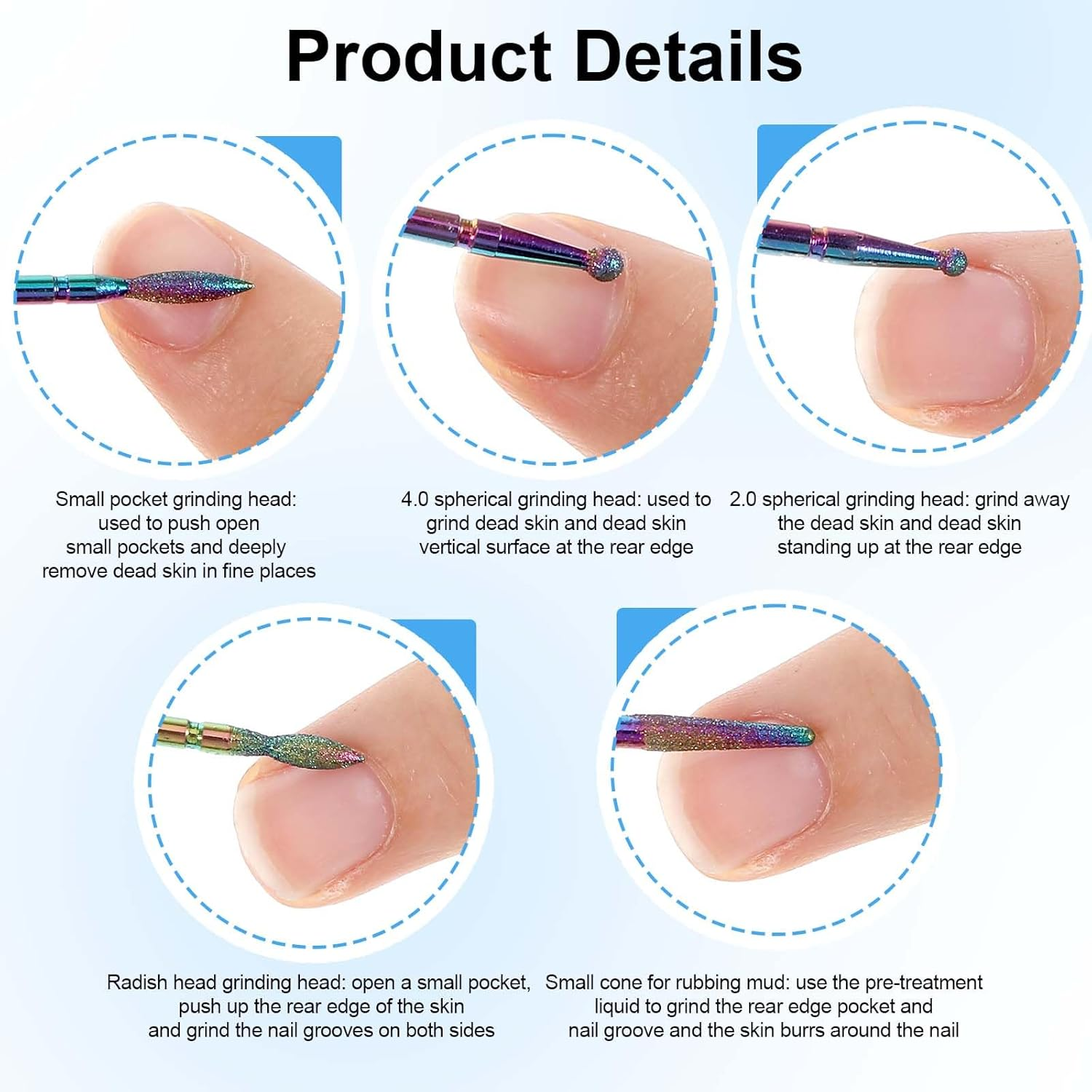 10Pack Cuticle Bits,Spiral Manicure Drill Bits with Brush and Buffer,Stainless Steel Nail Bit for Nail Drill for Art Set Professional for Manicure,Pedicure Cuticles image number 6